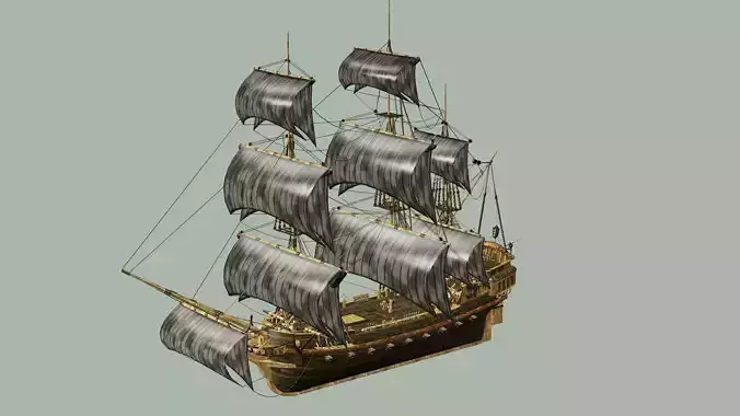 Sailboat Galleon - Game Ready B Low-poly 3D Model