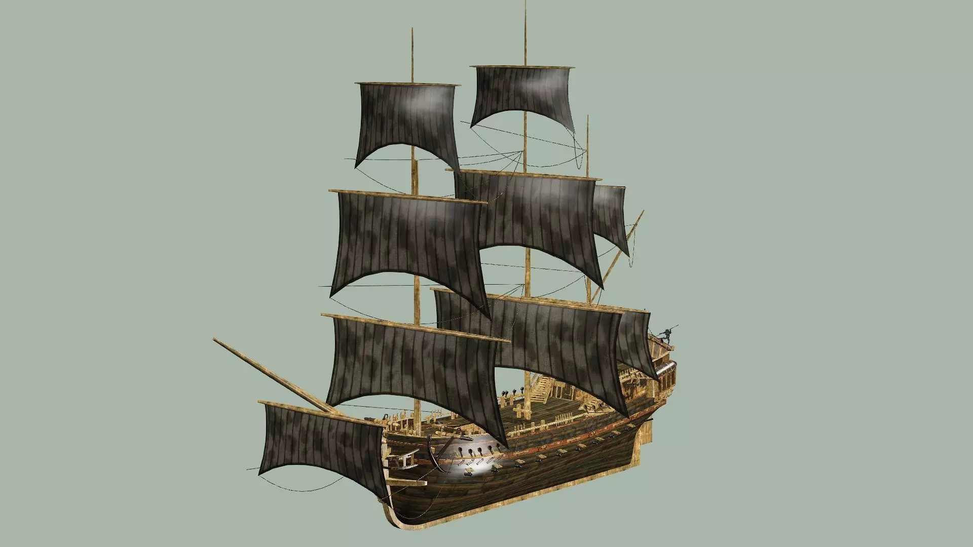 Sailboat Galleon - Game Ready B Low-poly 3D Model Low-poly 3D model_2
