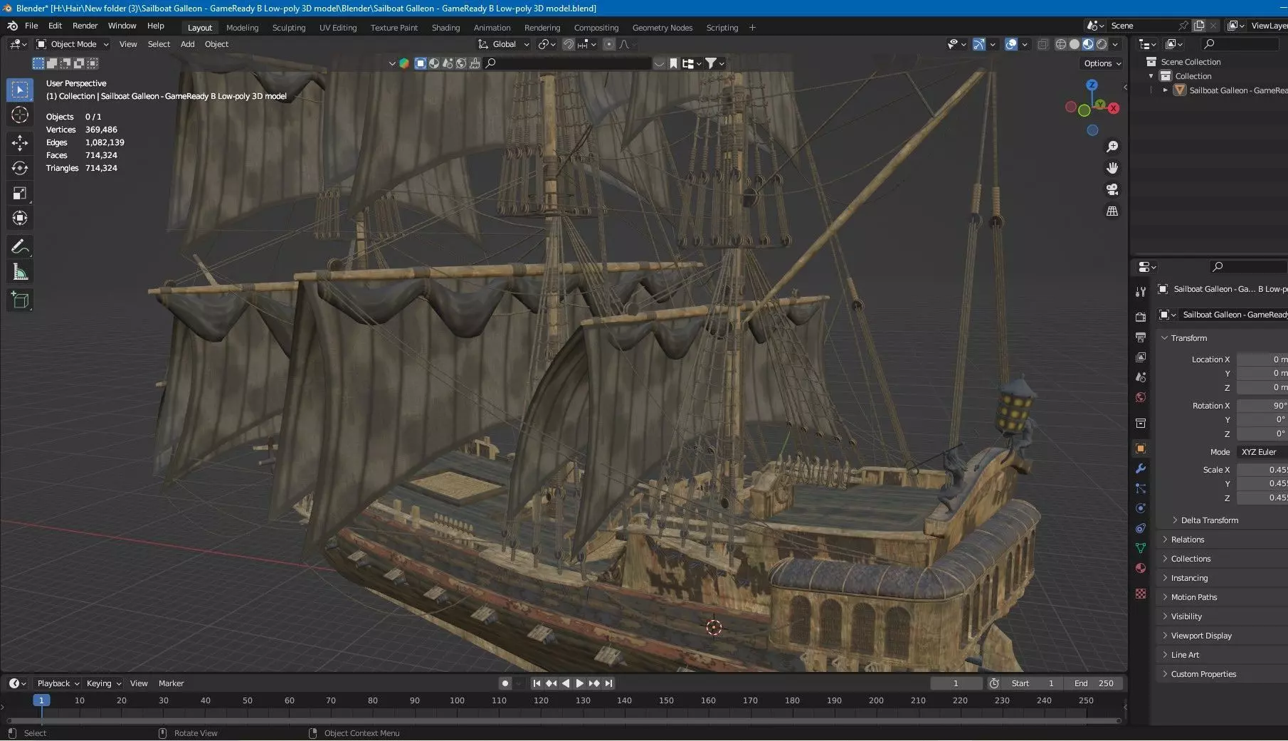 Sailboat Galleon - Game Ready B Low-poly 3D Model Low-poly 3D model_24