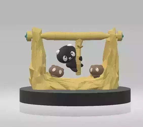 Playful Cartoon Cats on Bamboo Swing 3d printable model 3D print model