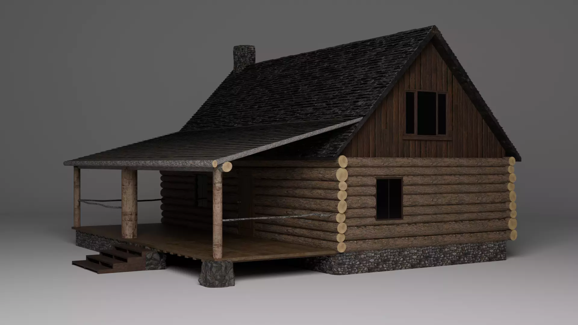 Forest Cabin with Porch Free 3D model_4