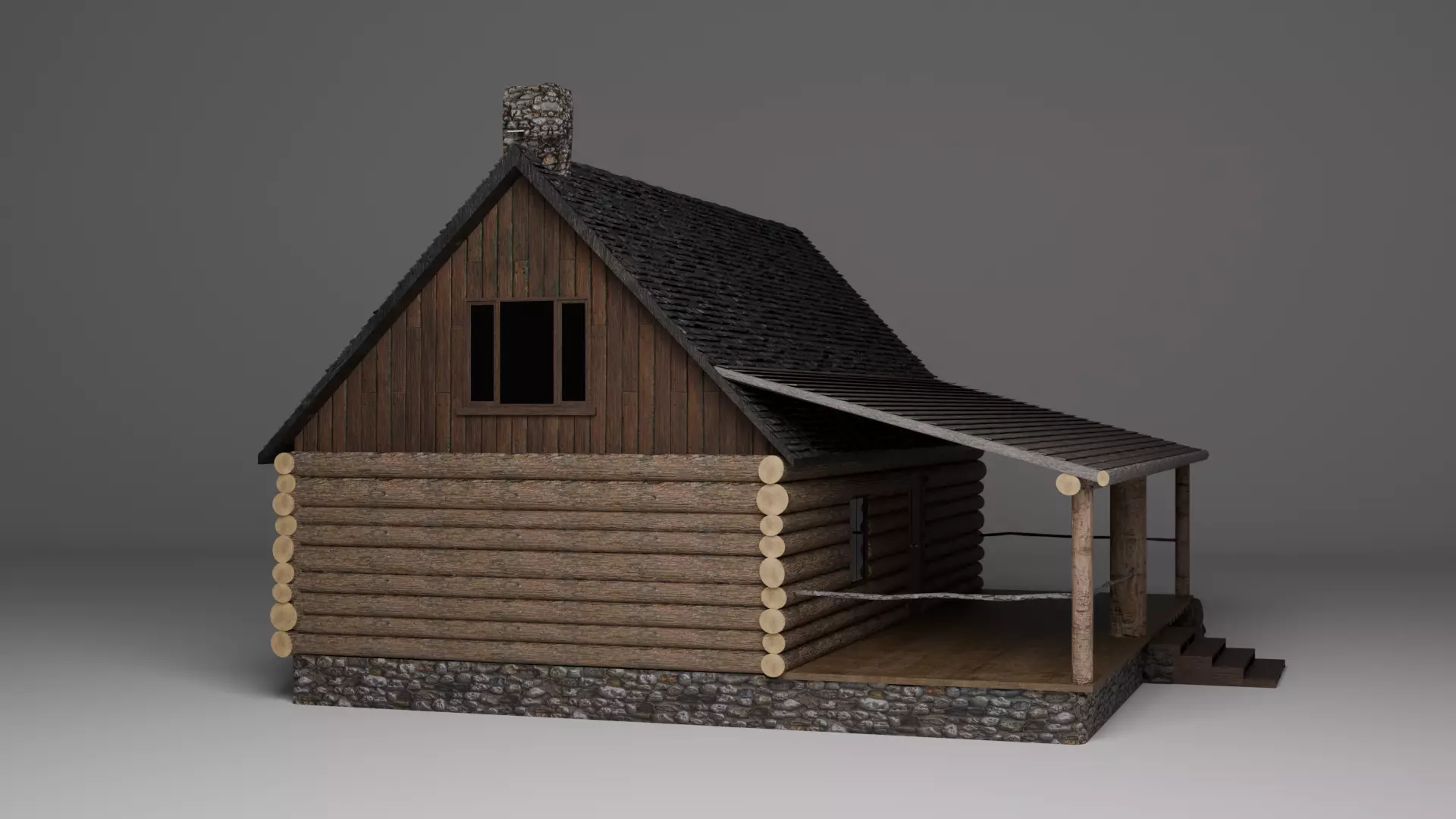 Forest Cabin with Porch Free 3D model_5