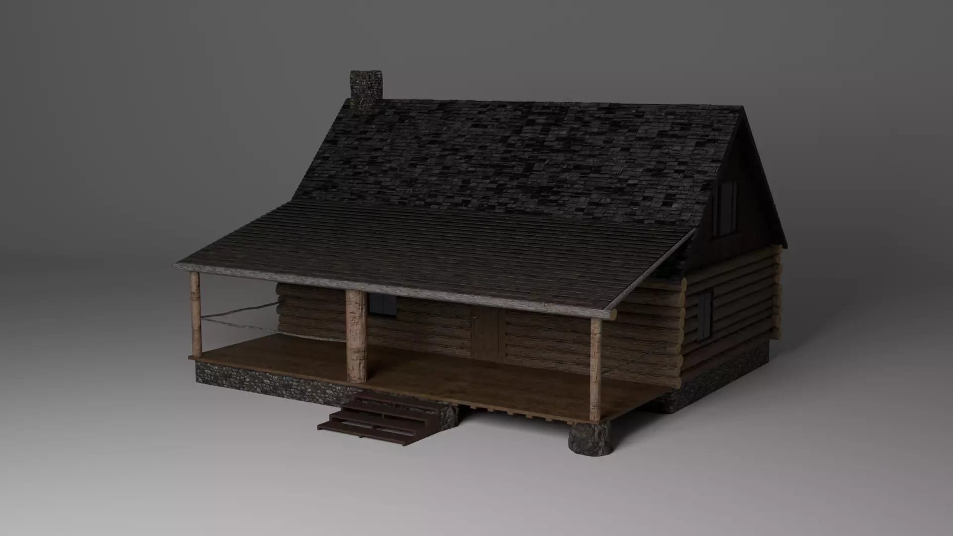 Forest Cabin with Porch Free 3D model_3