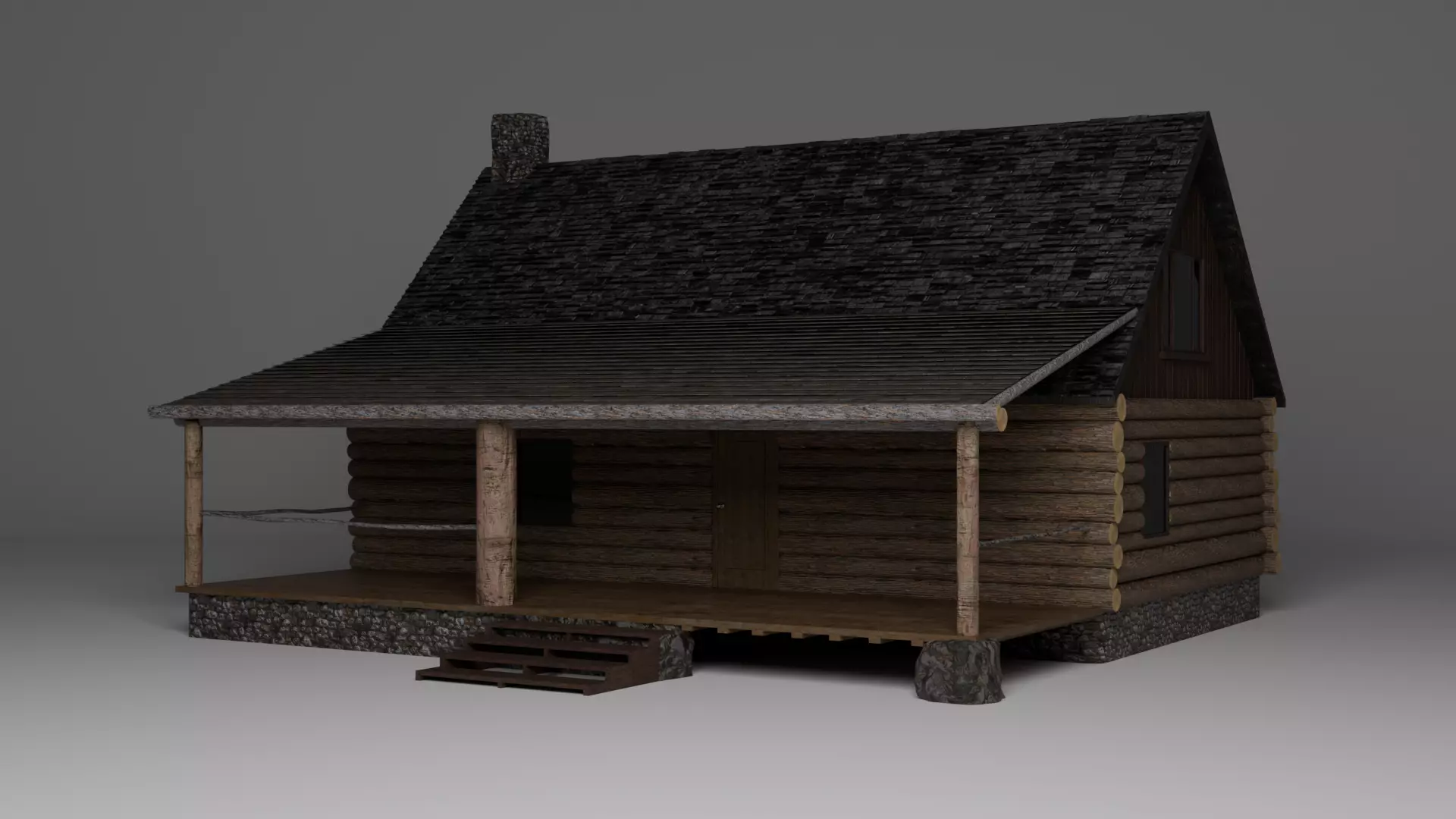 Forest Cabin with Porch Free 3D model_0