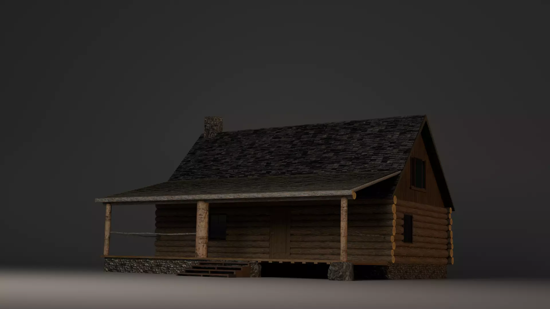 Forest Cabin with Porch Free 3D model_1