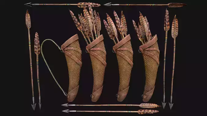 Medieval Quiver and Arrows Arrow Archer Set Low-poly 3D model