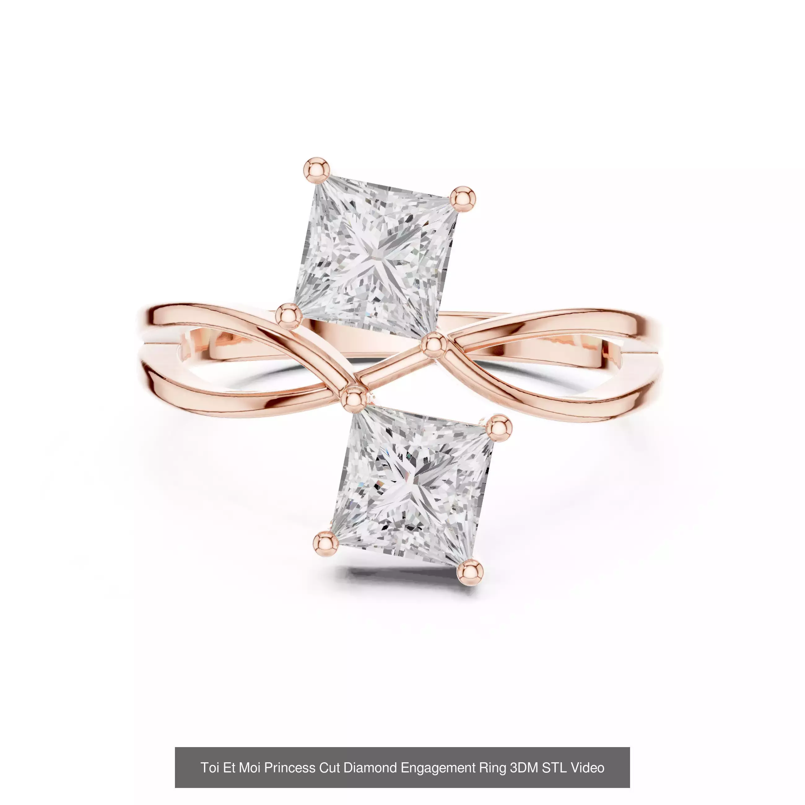 13 Toi Et Moi Diamond Rings 3DM STL OBJ FBX 3 Color Video 3D Model Collection_6