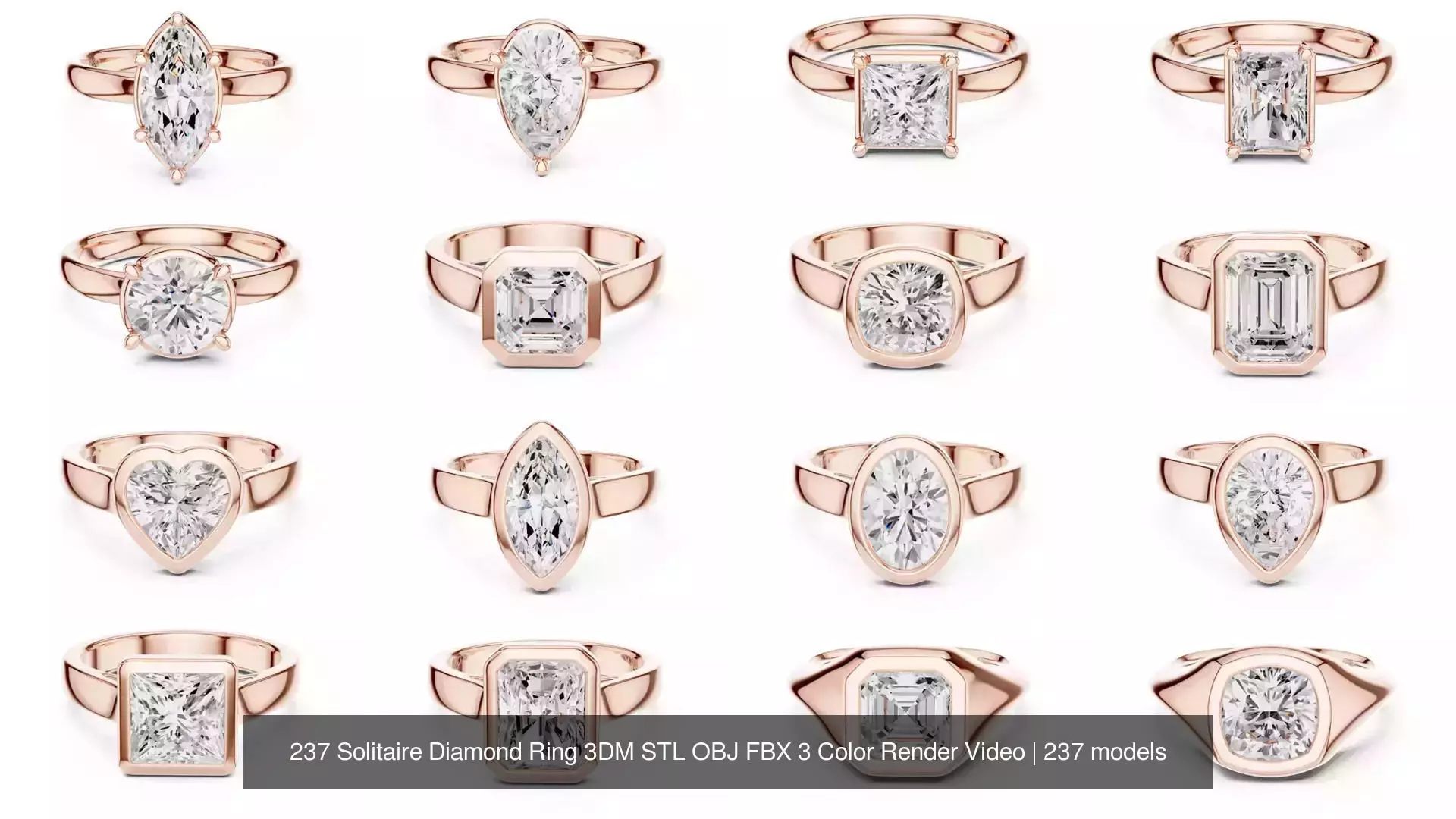 237 Solitaire Diamond Ring 3DM STL OBJ FBX 3 Color Render Video 3D Model Collection_25