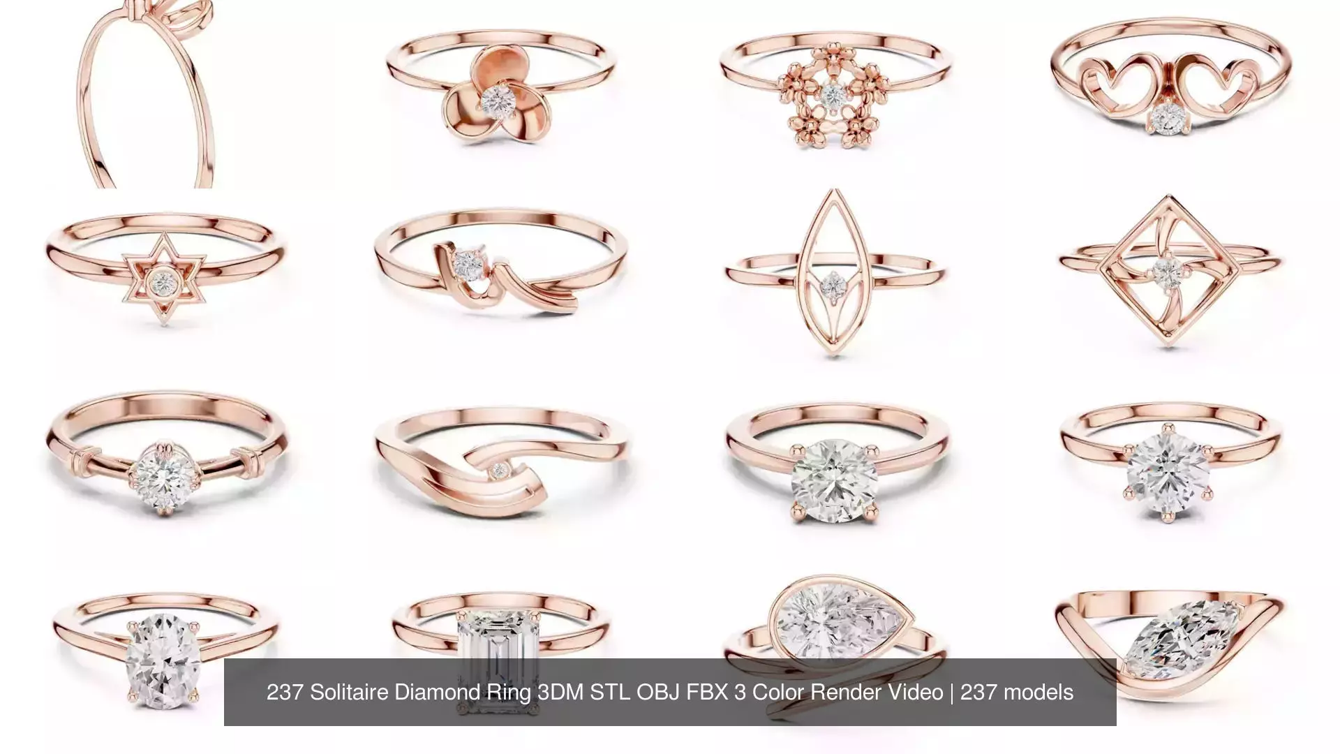 237 Solitaire Diamond Ring 3DM STL OBJ FBX 3 Color Render Video 3D Model Collection_1