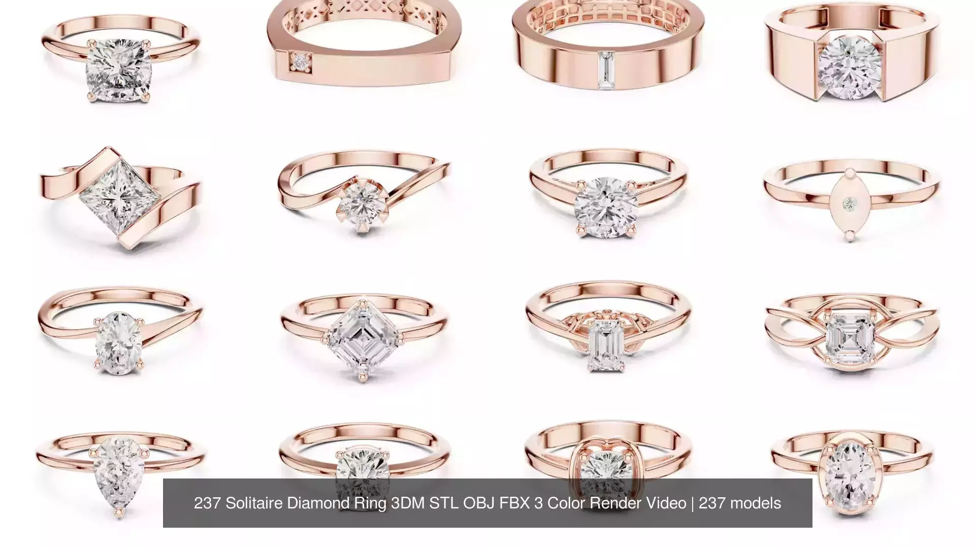 237 Solitaire Diamond Ring 3DM STL OBJ FBX 3 Color Render Video 3D Model Collection_7