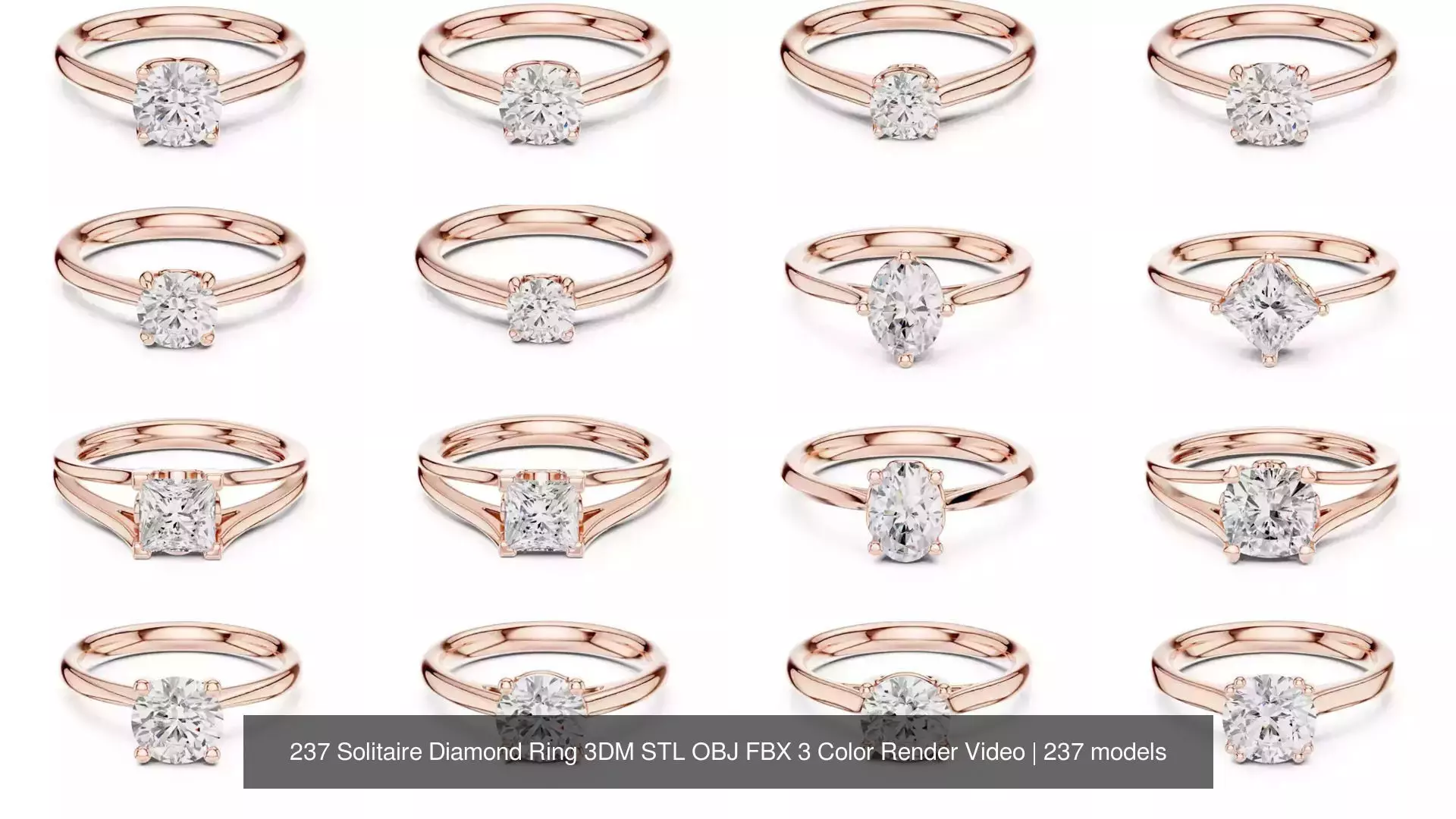 237 Solitaire Diamond Ring 3DM STL OBJ FBX 3 Color Render Video 3D Model Collection_13