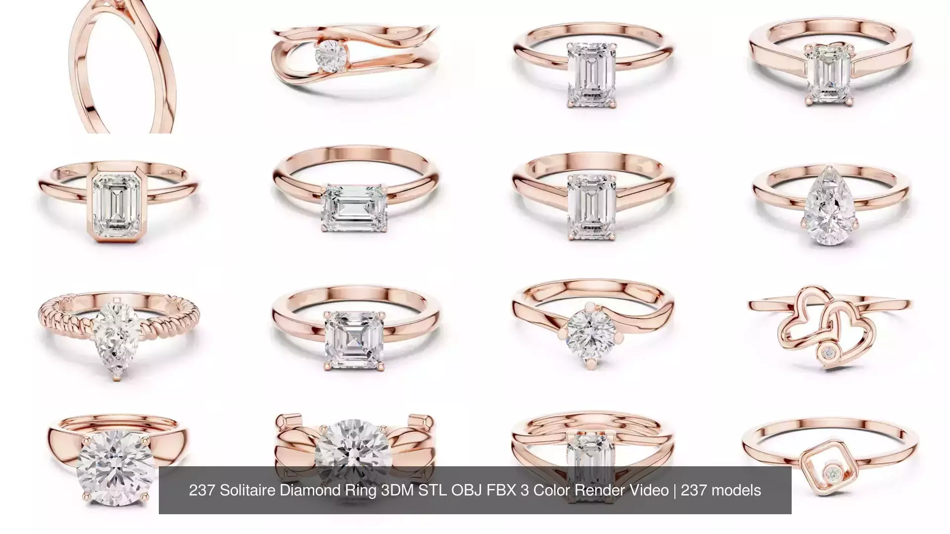 237 Solitaire Diamond Ring 3DM STL OBJ FBX 3 Color Render Video 3D Model Collection_3