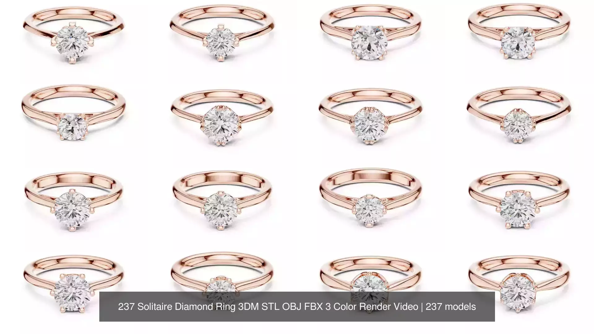 237 Solitaire Diamond Ring 3DM STL OBJ FBX 3 Color Render Video 3D Model Collection_11