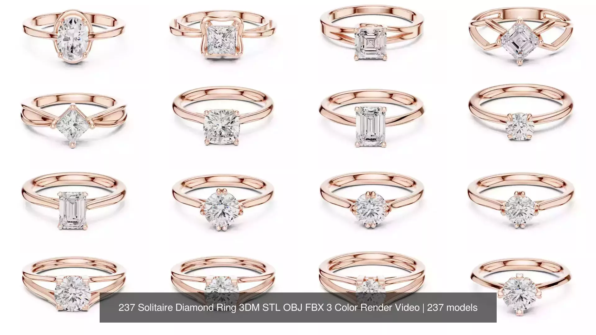 237 Solitaire Diamond Ring 3DM STL OBJ FBX 3 Color Render Video 3D Model Collection_9