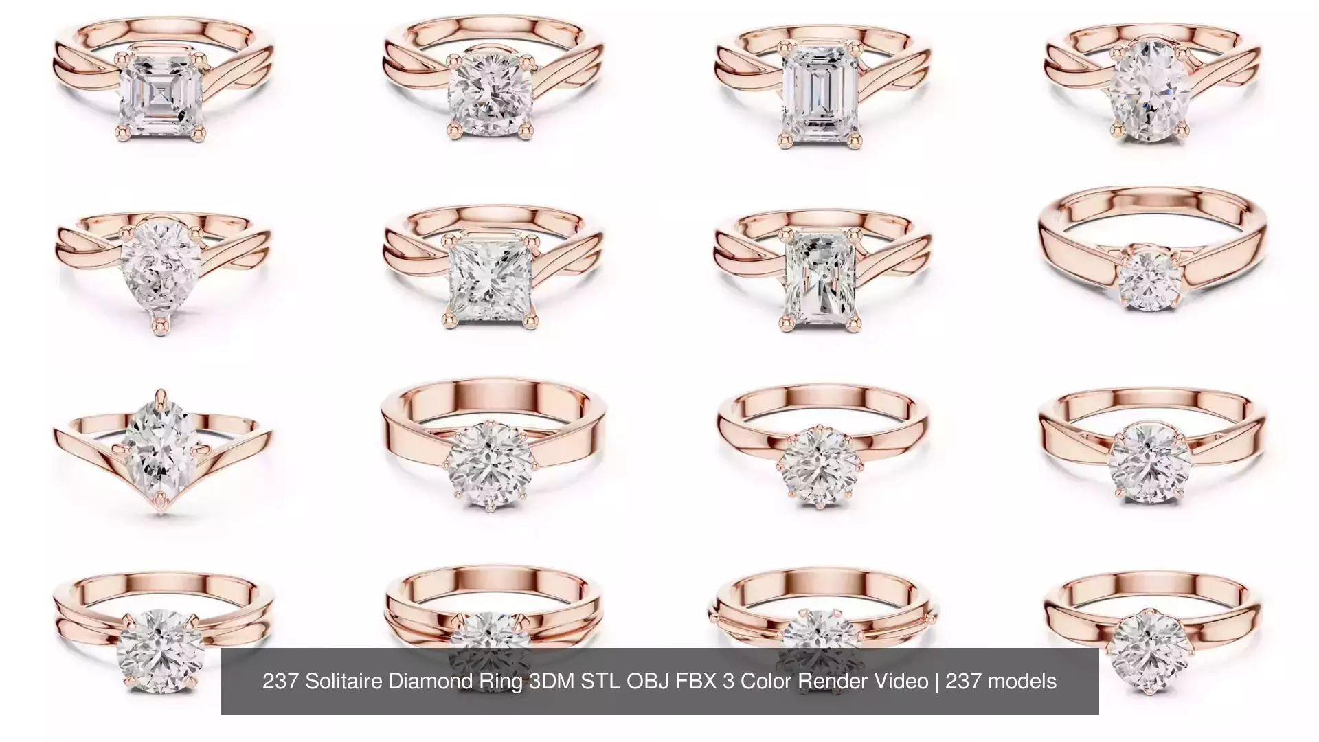237 Solitaire Diamond Ring 3DM STL OBJ FBX 3 Color Render Video 3D Model Collection_17