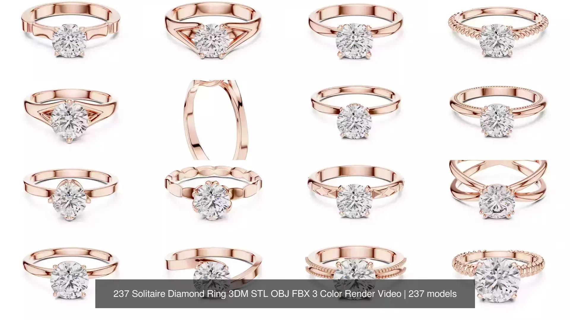 237 Solitaire Diamond Ring 3DM STL OBJ FBX 3 Color Render Video 3D Model Collection_19