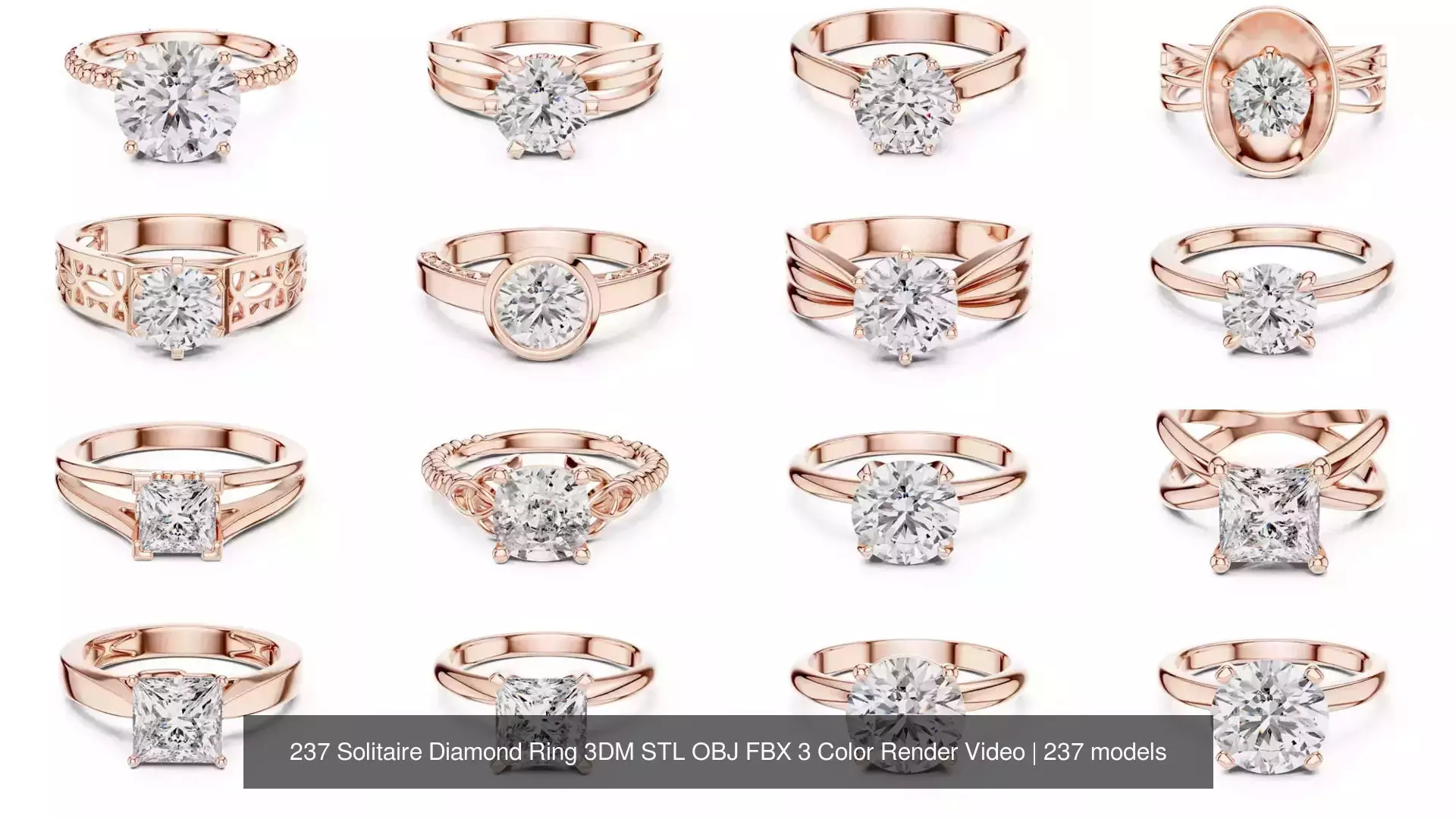 237 Solitaire Diamond Ring 3DM STL OBJ FBX 3 Color Render Video 3D Model Collection_21