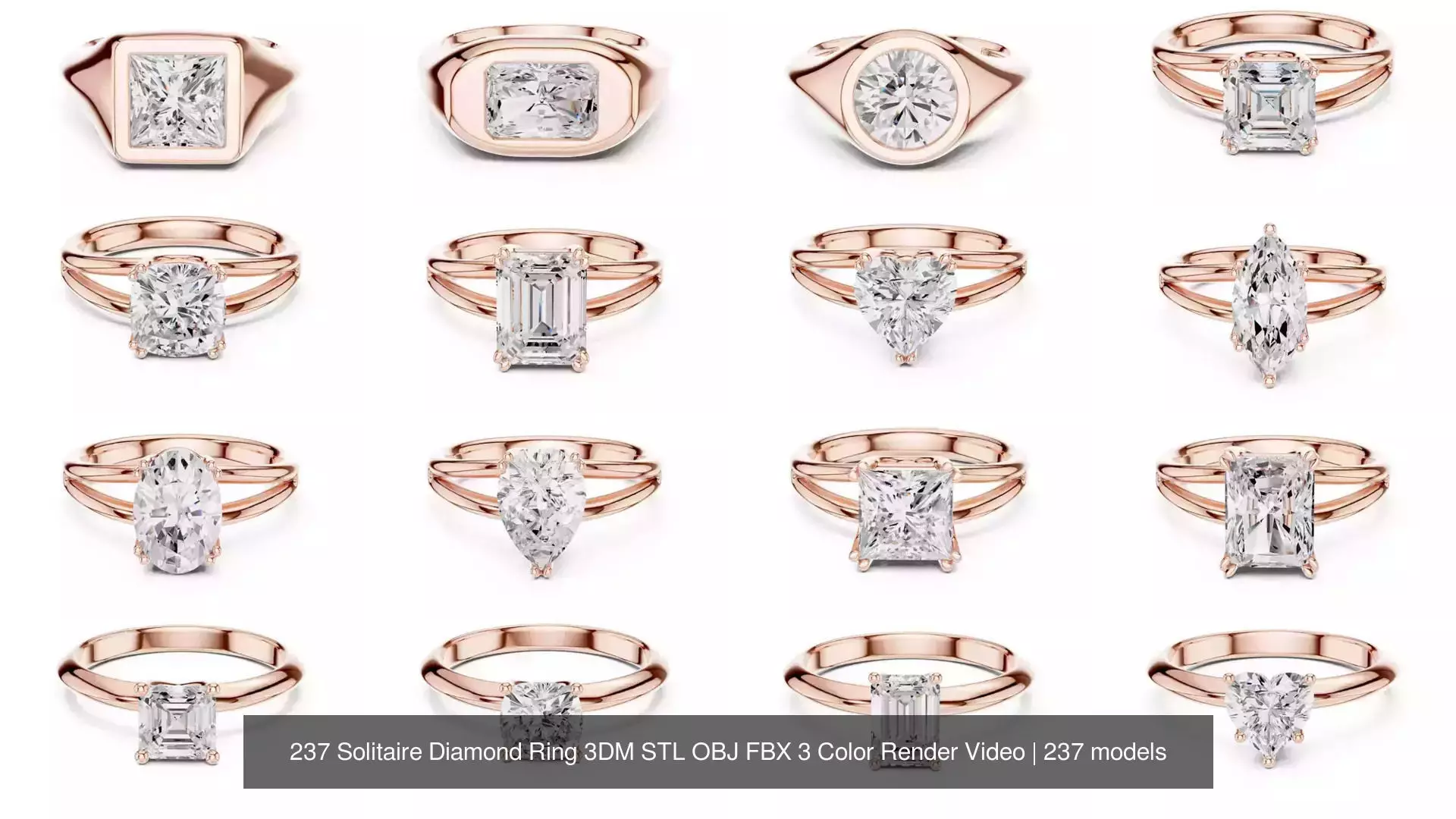 237 Solitaire Diamond Ring 3DM STL OBJ FBX 3 Color Render Video 3D Model Collection_28