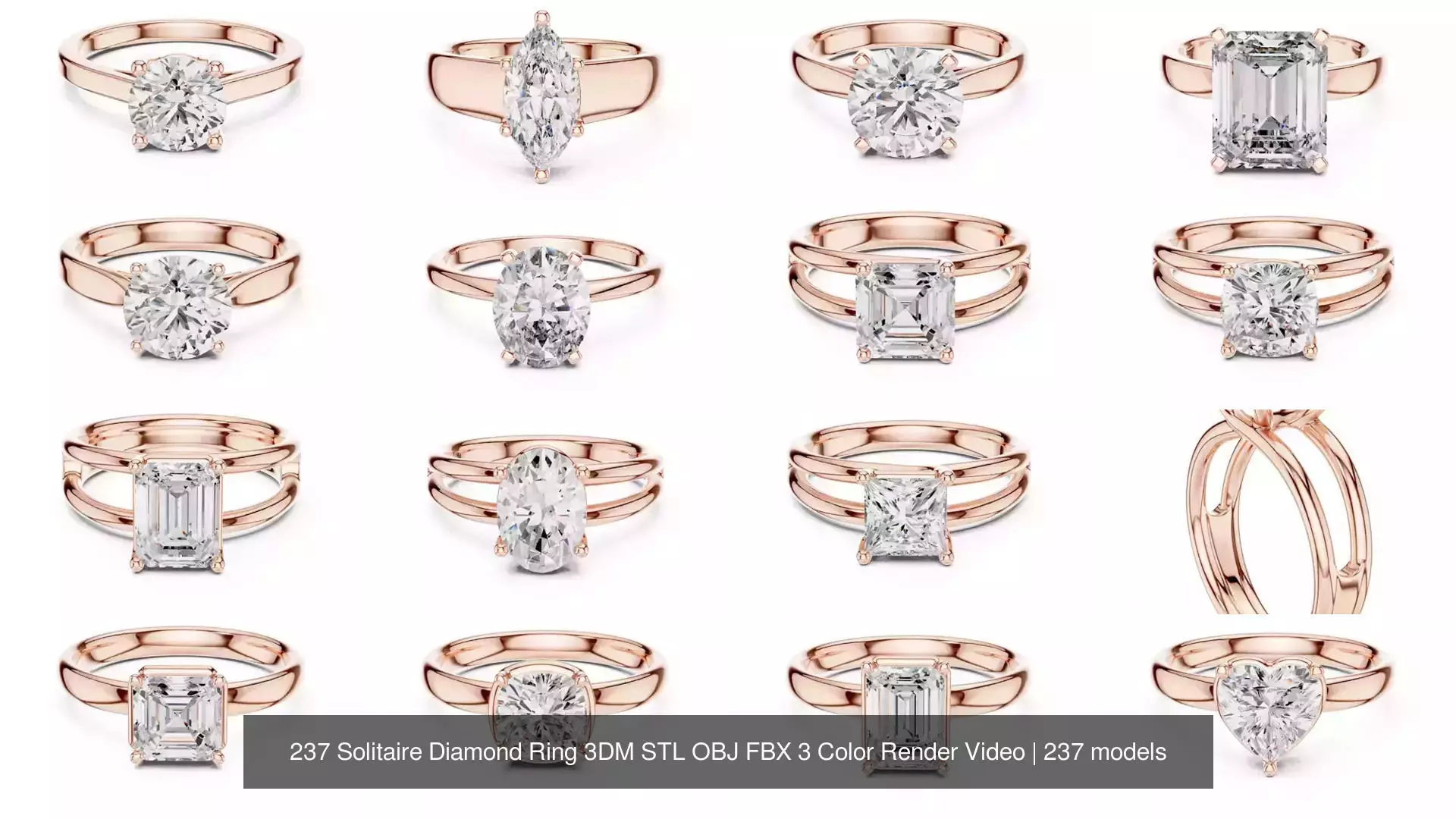 237 Solitaire Diamond Ring 3DM STL OBJ FBX 3 Color Render Video 3D Model Collection_23