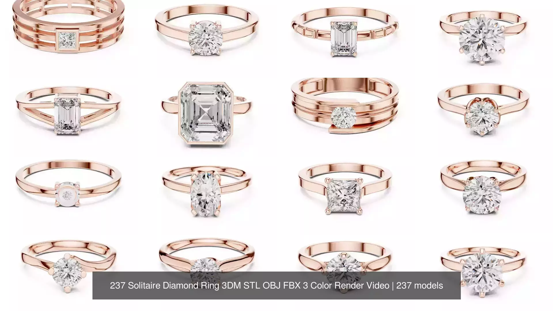 237 Solitaire Diamond Ring 3DM STL OBJ FBX 3 Color Render Video 3D Model Collection_5