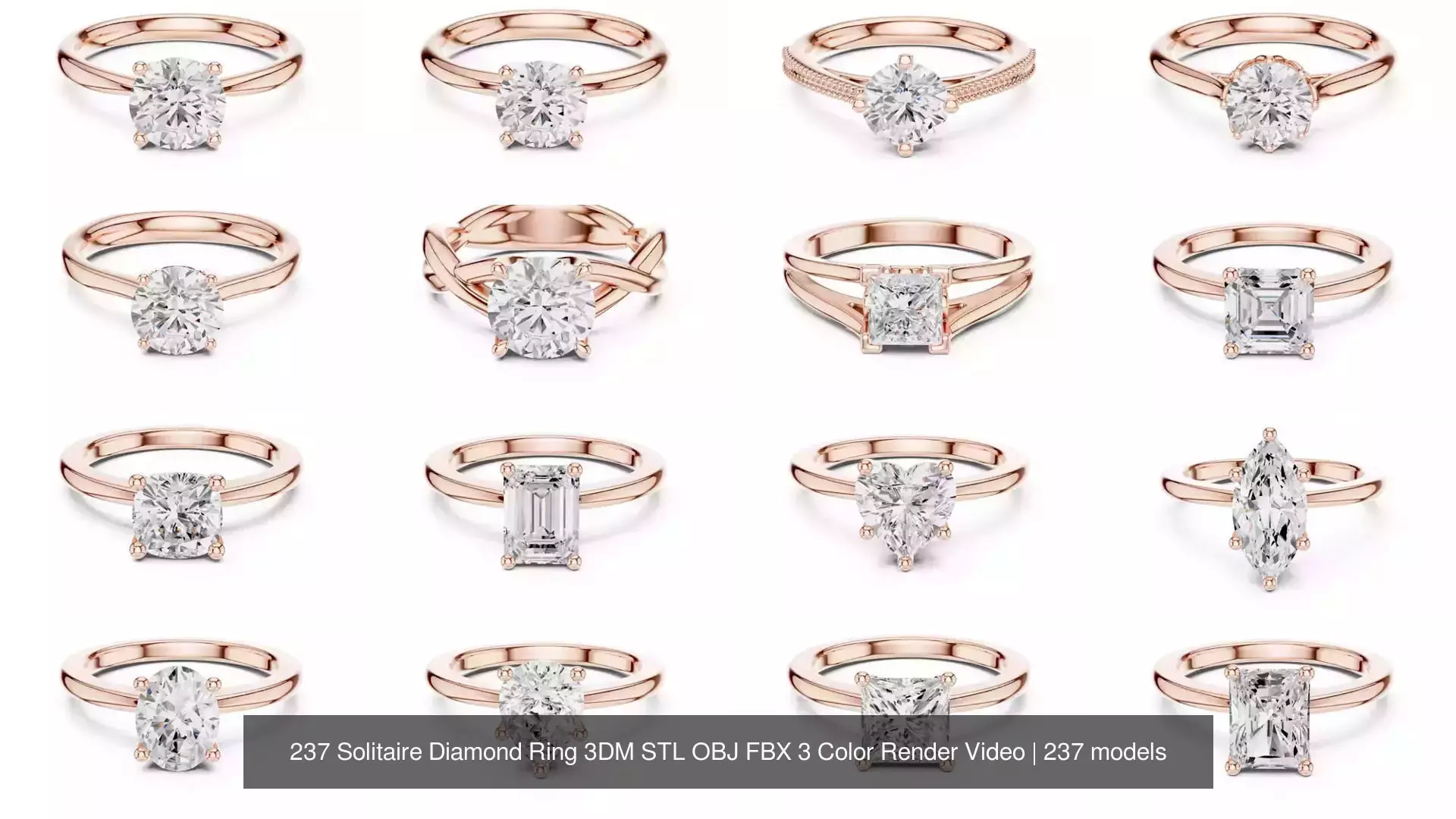 237 Solitaire Diamond Ring 3DM STL OBJ FBX 3 Color Render Video 3D Model Collection_15