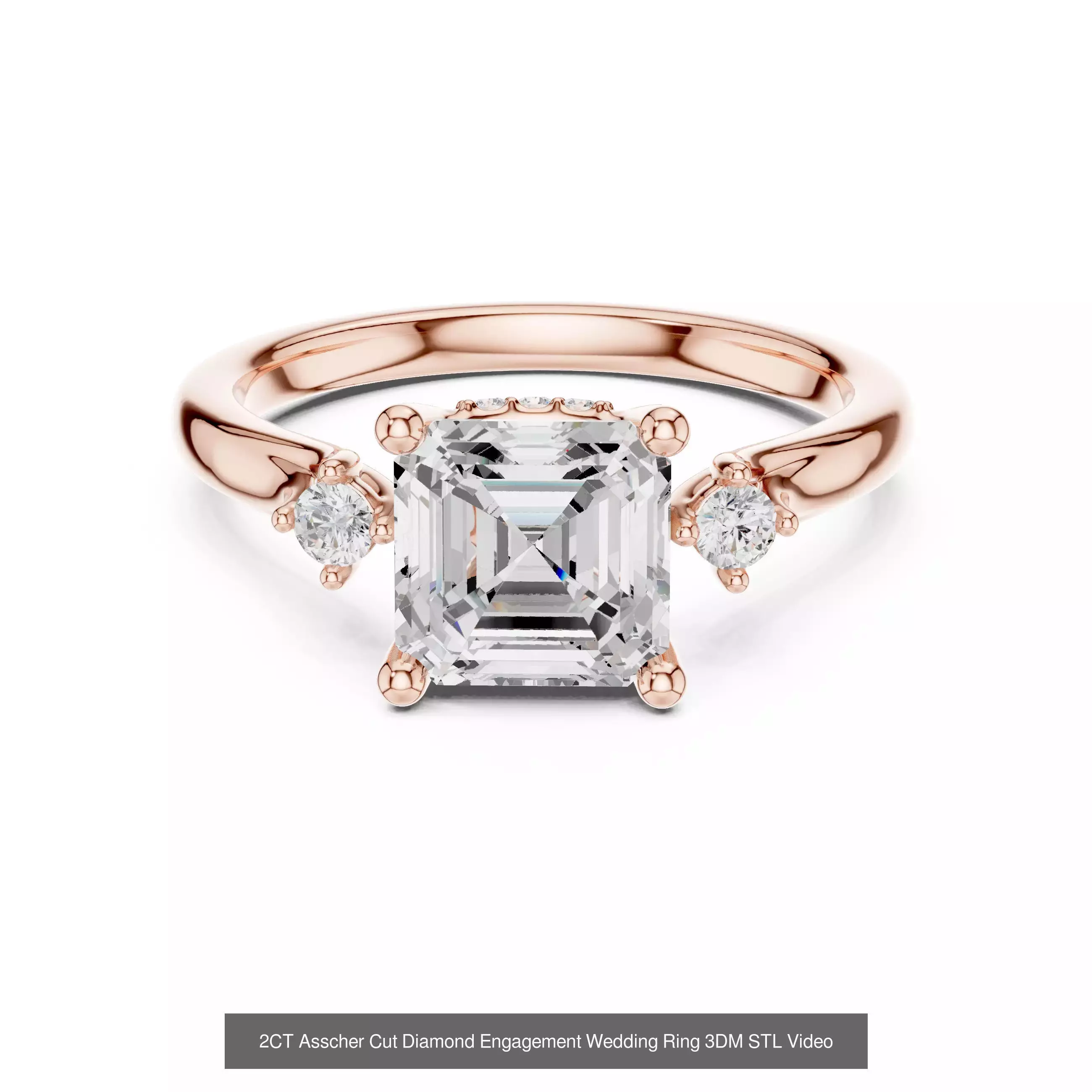 112 Asscher Diamond Rings 3DM STL OBJ FBX 3 Color Render Video 3D Model Collection_80