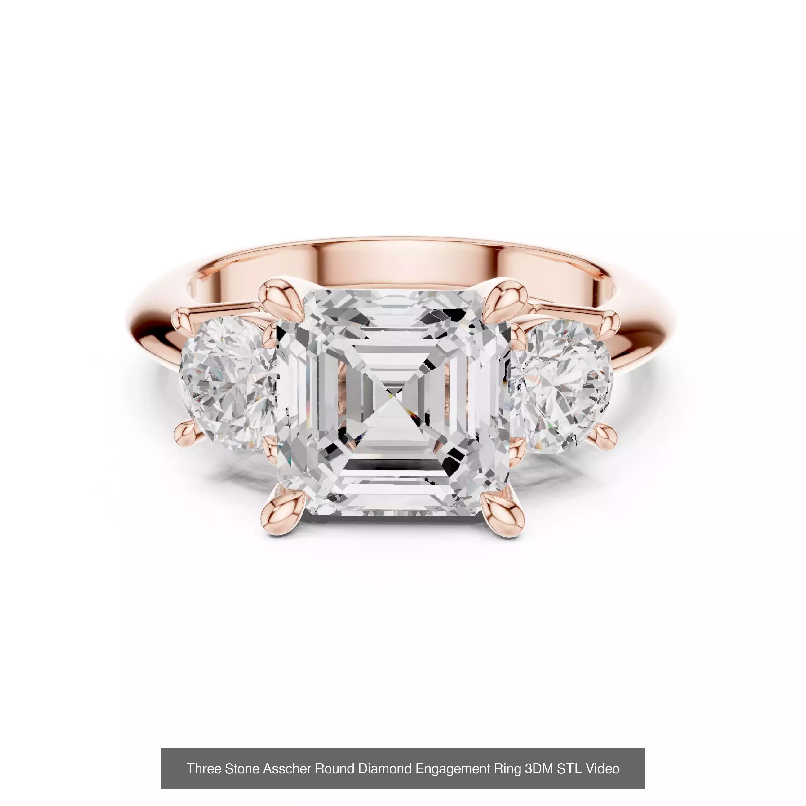 112 Asscher Diamond Rings 3DM STL OBJ FBX 3 Color Render Video 3D Model Collection_98