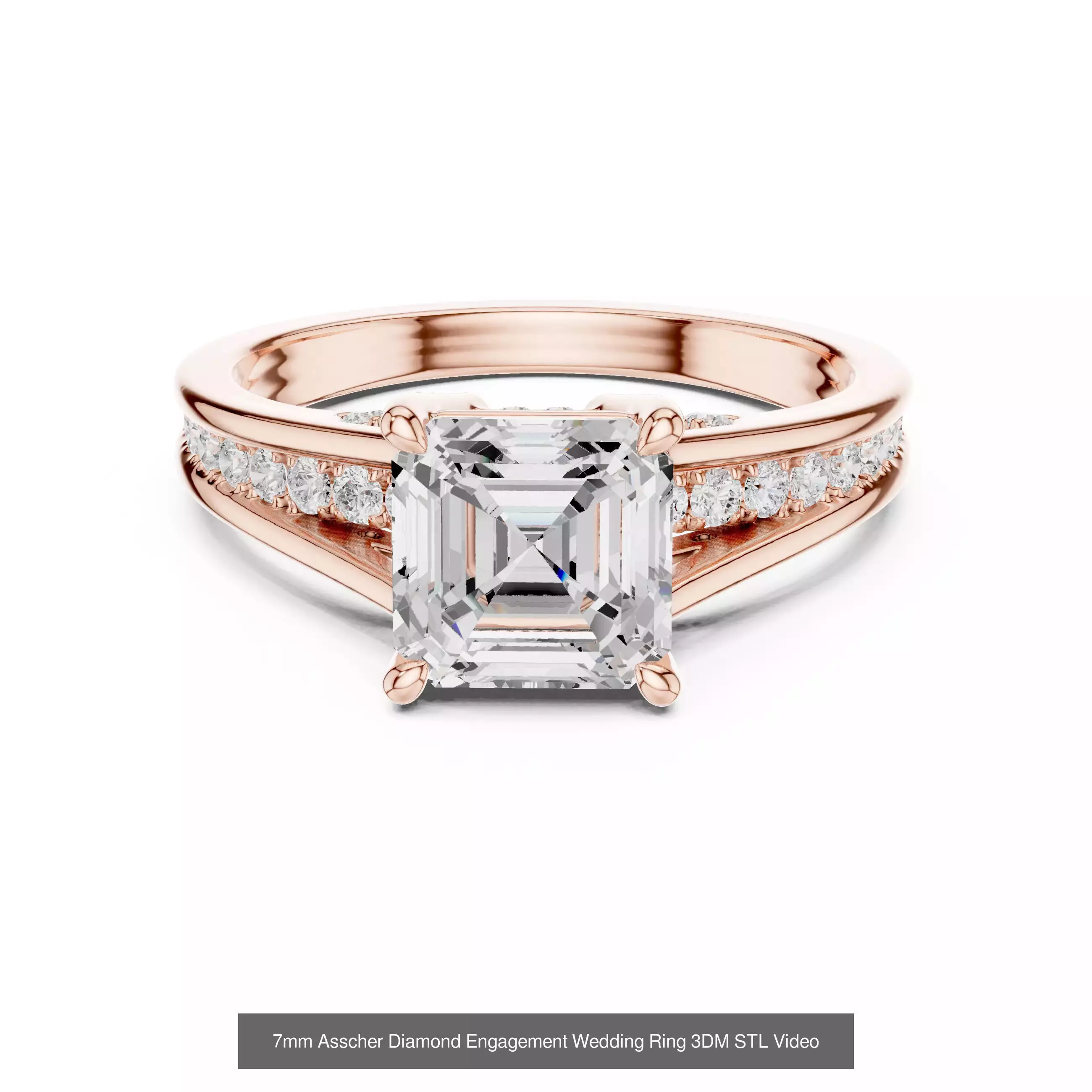 112 Asscher Diamond Rings 3DM STL OBJ FBX 3 Color Render Video 3D Model Collection_53