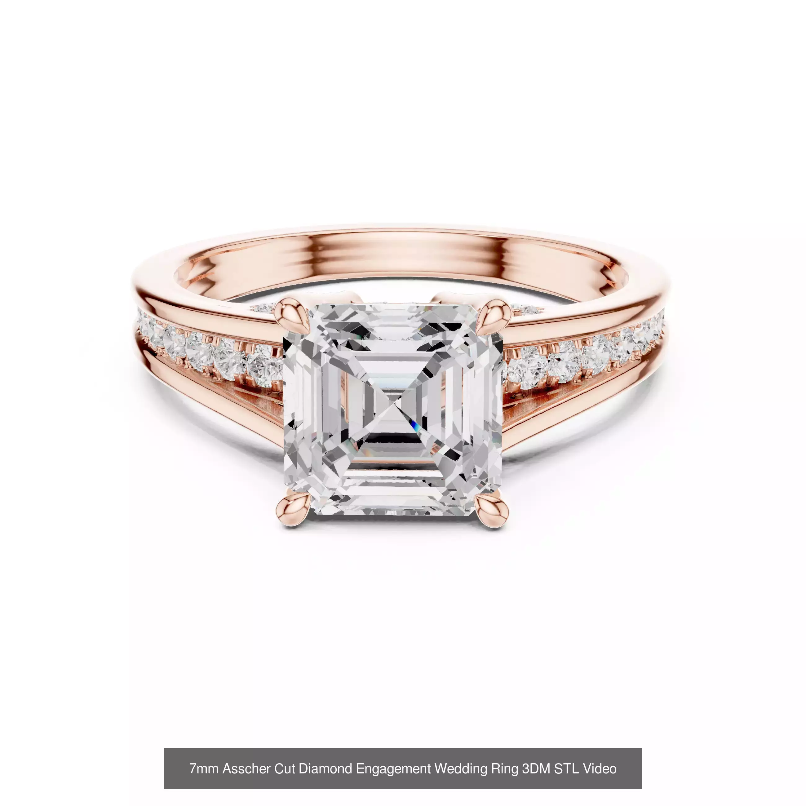 112 Asscher Diamond Rings 3DM STL OBJ FBX 3 Color Render Video 3D Model Collection_109