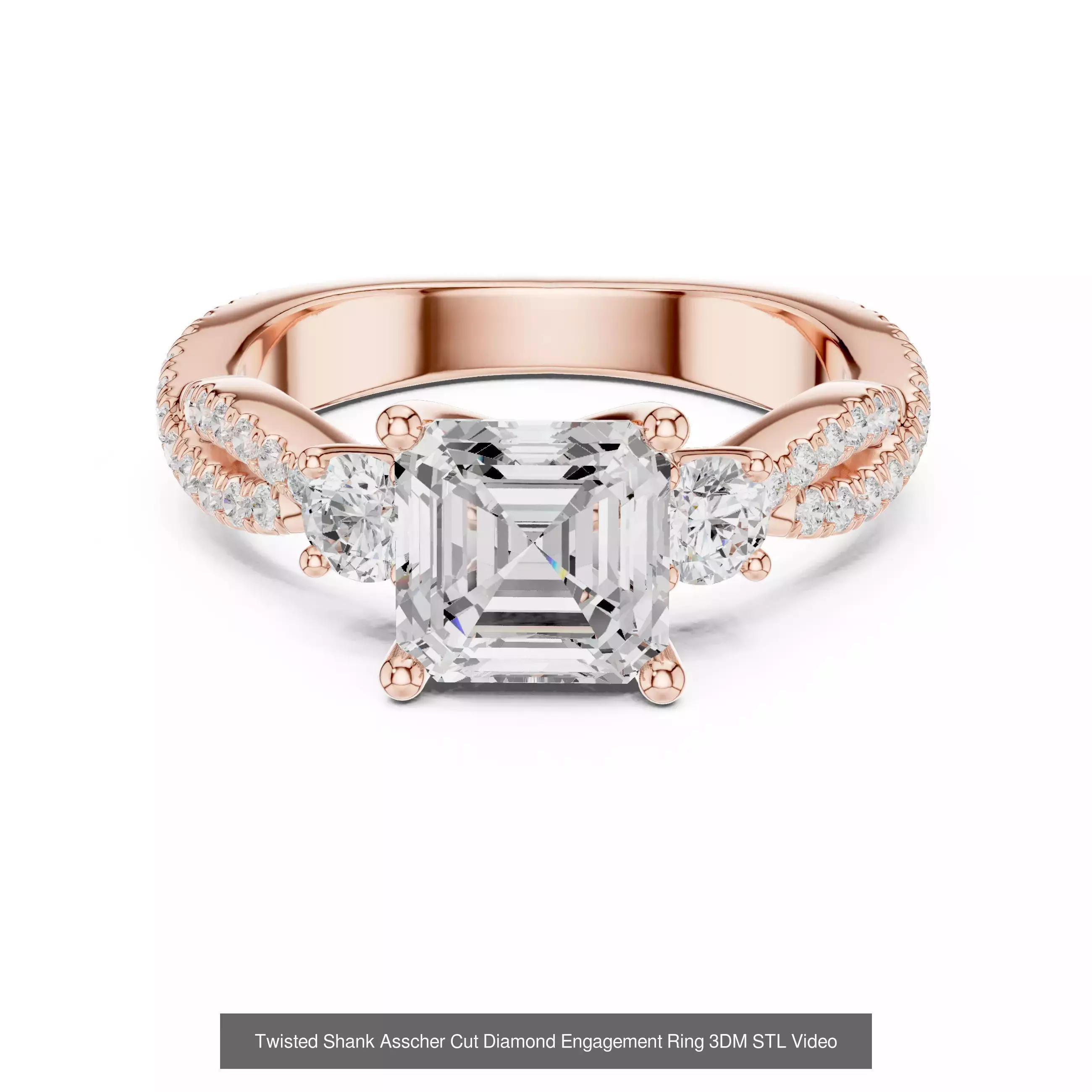 112 Asscher Diamond Rings 3DM STL OBJ FBX 3 Color Render Video 3D Model Collection_94