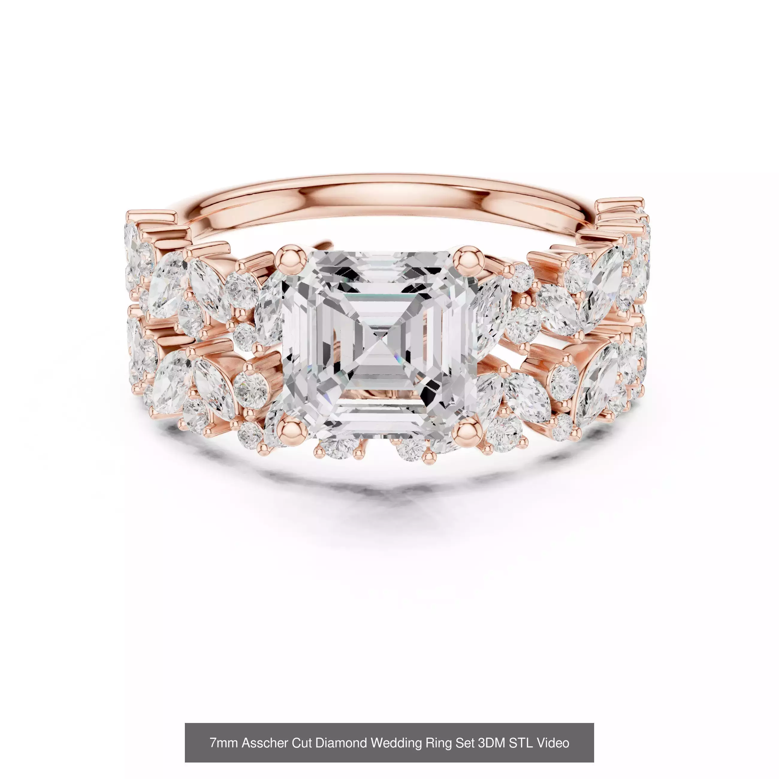 112 Asscher Diamond Rings 3DM STL OBJ FBX 3 Color Render Video 3D Model Collection_64