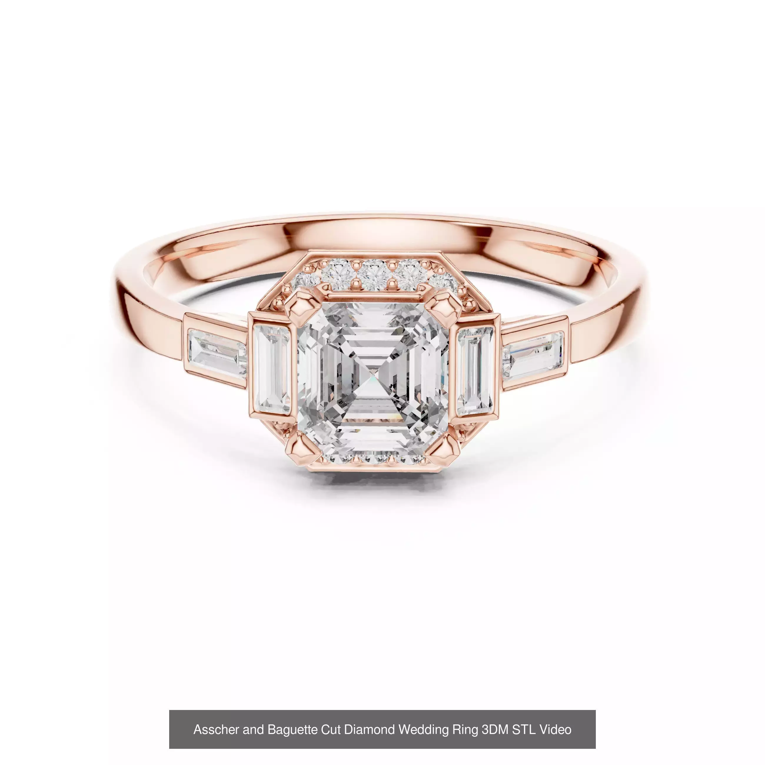 112 Asscher Diamond Rings 3DM STL OBJ FBX 3 Color Render Video 3D Model Collection_39