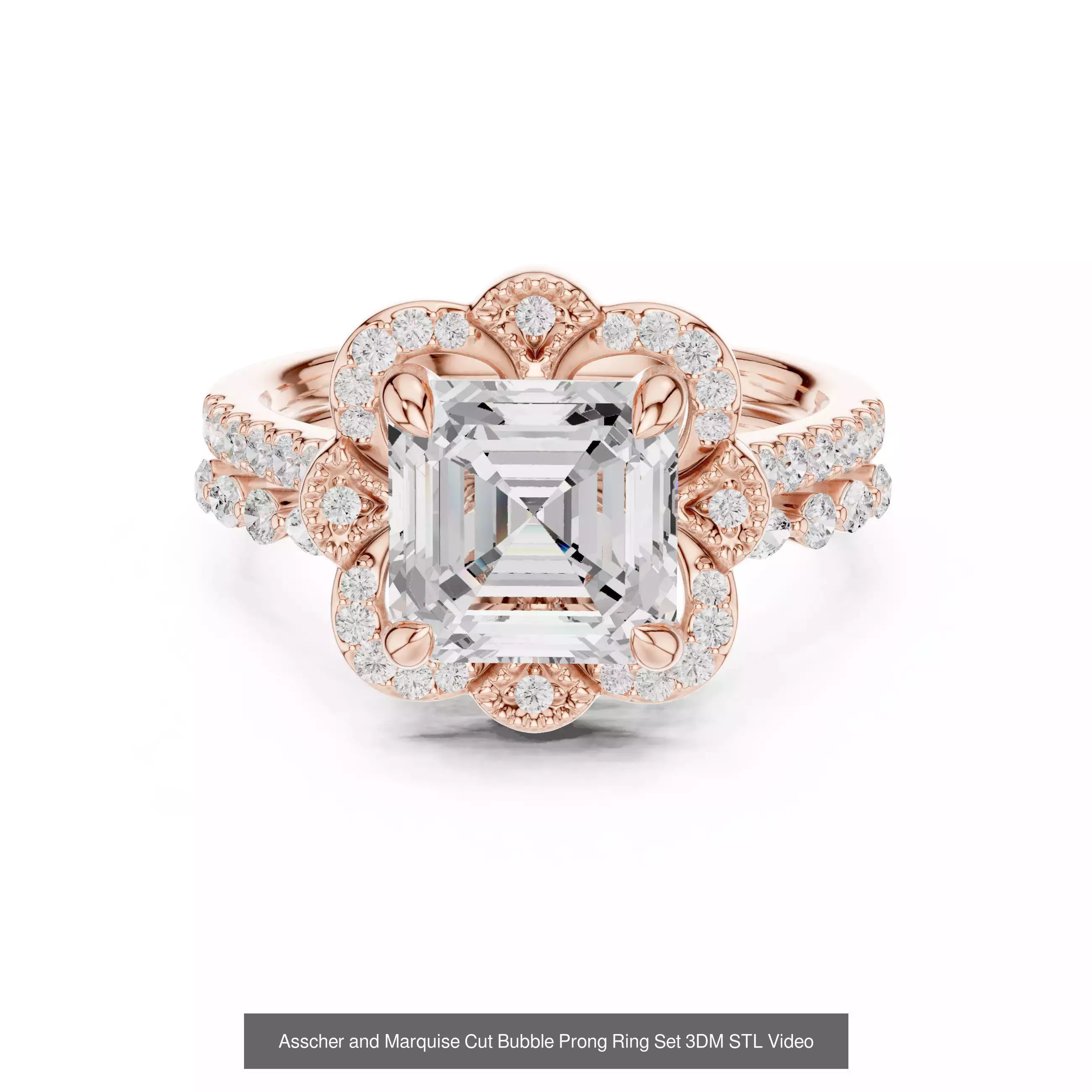 112 Asscher Diamond Rings 3DM STL OBJ FBX 3 Color Render Video 3D Model Collection_55