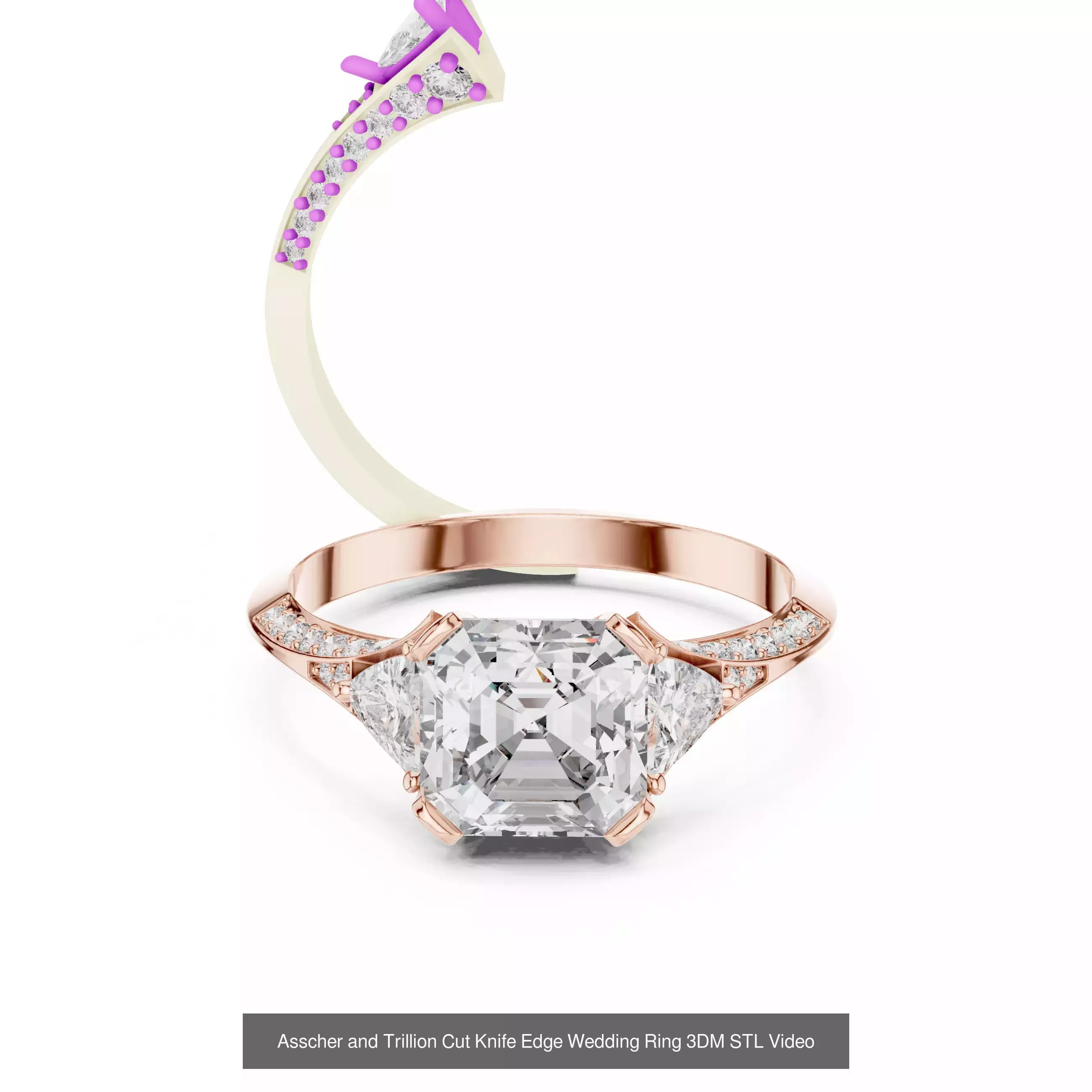 112 Asscher Diamond Rings 3DM STL OBJ FBX 3 Color Render Video 3D Model Collection_42