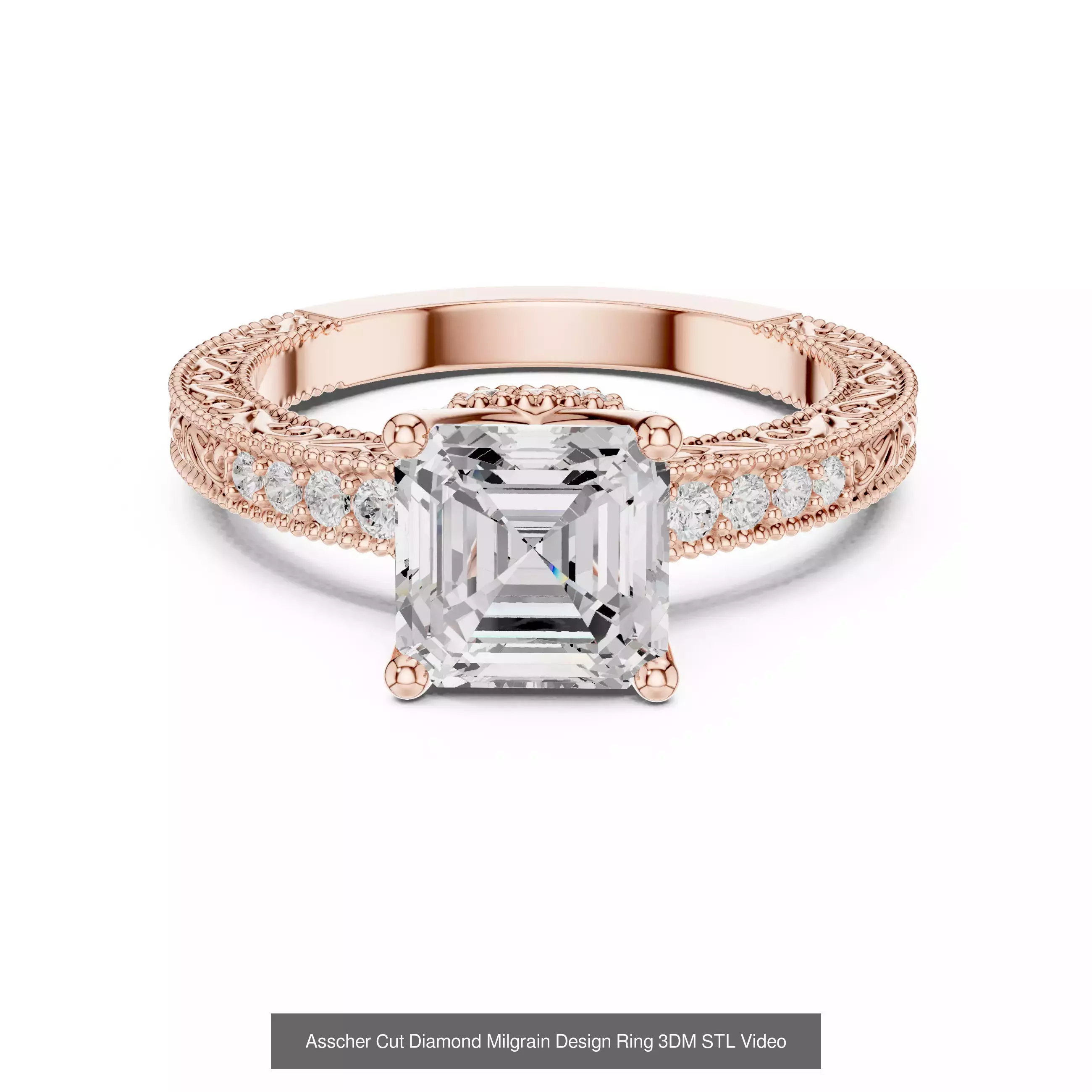 112 Asscher Diamond Rings 3DM STL OBJ FBX 3 Color Render Video 3D Model Collection_81