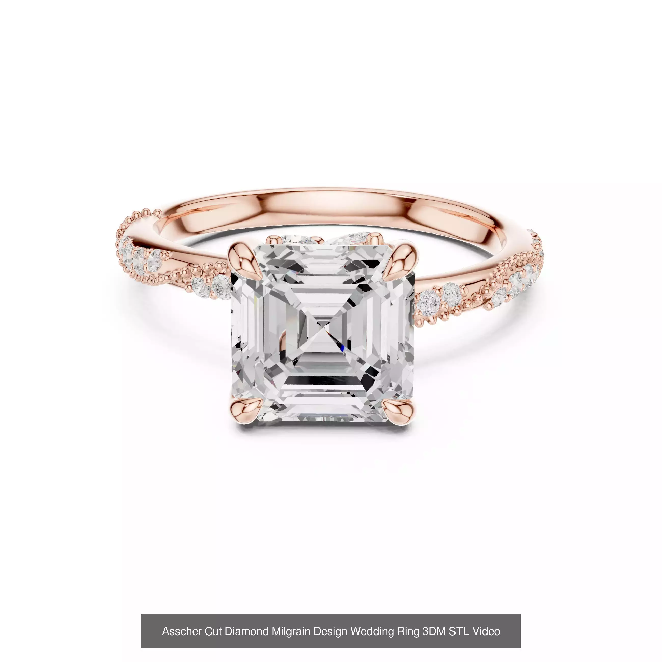 112 Asscher Diamond Rings 3DM STL OBJ FBX 3 Color Render Video 3D Model Collection_105