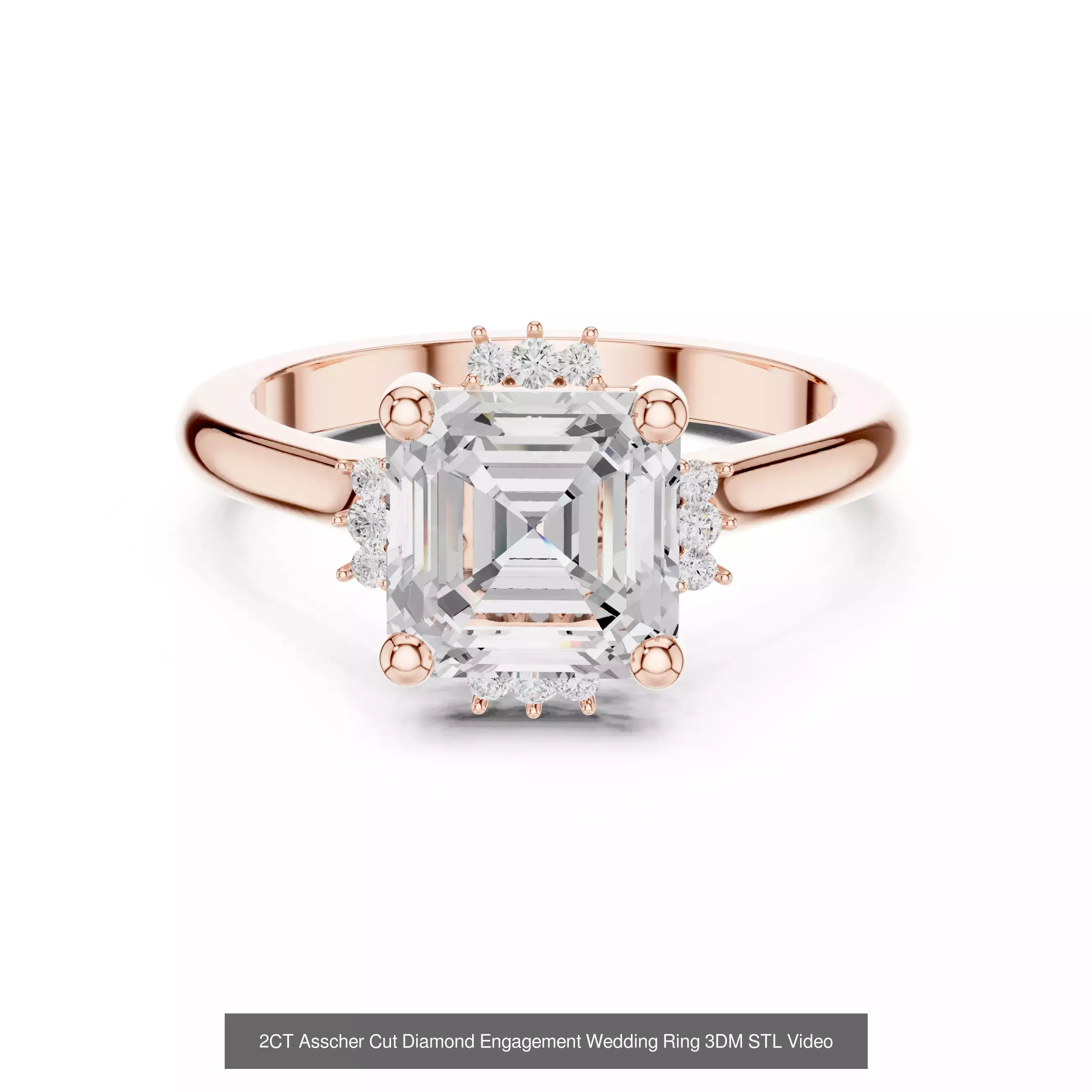 112 Asscher Diamond Rings 3DM STL OBJ FBX 3 Color Render Video 3D Model Collection_27