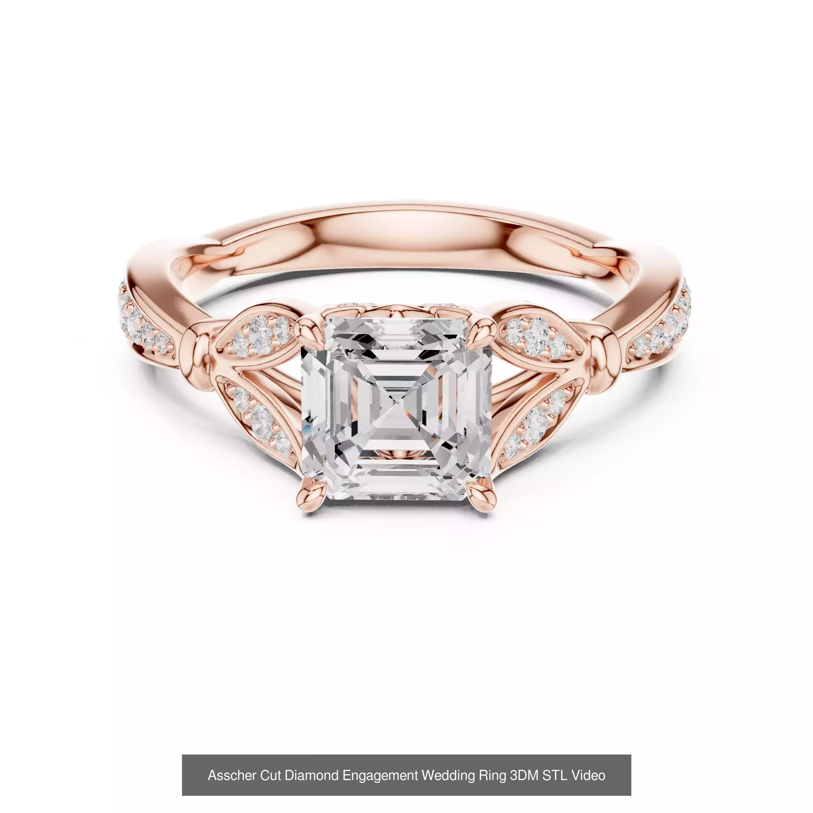 112 Asscher Diamond Rings 3DM STL OBJ FBX 3 Color Render Video 3D Model Collection_82