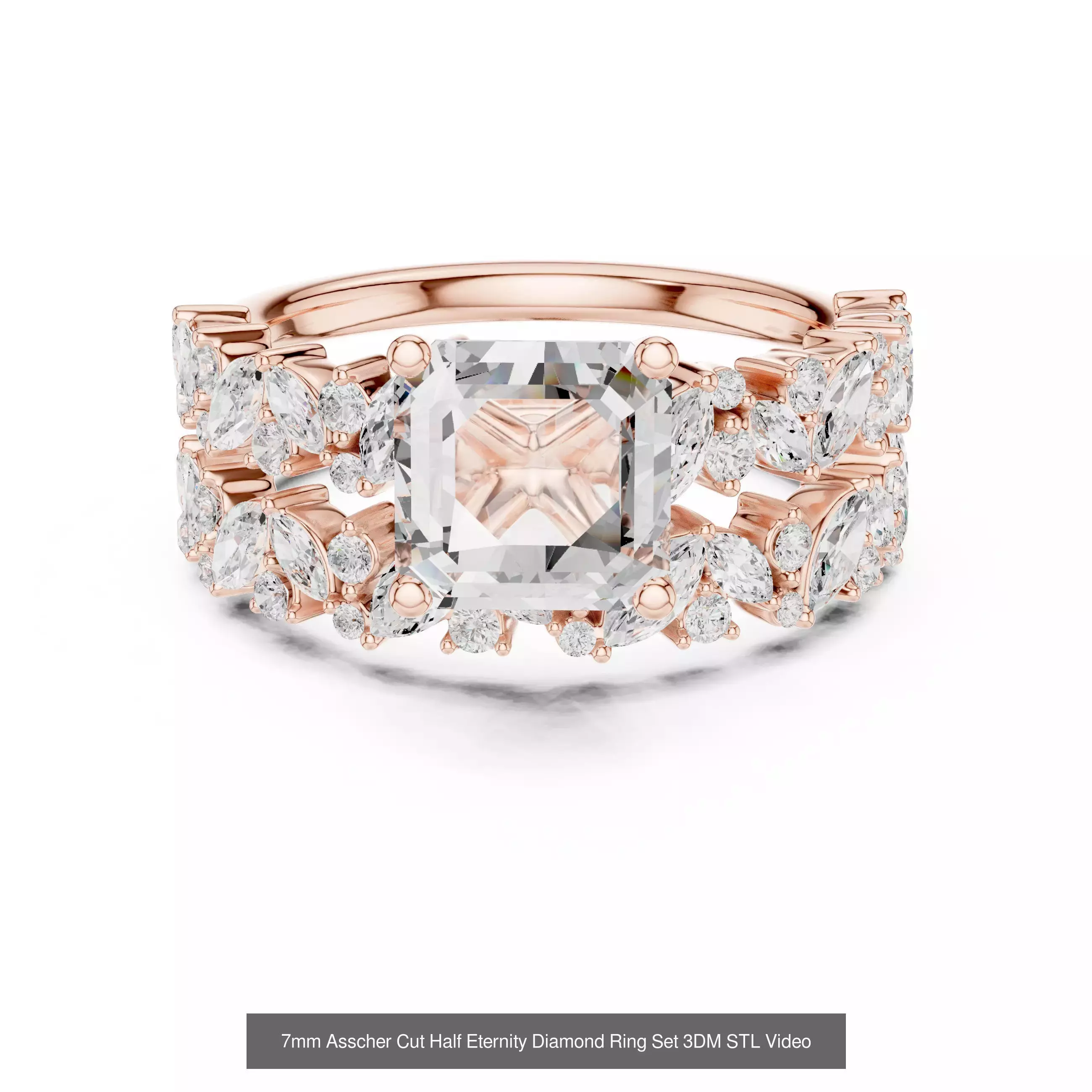 112 Asscher Diamond Rings 3DM STL OBJ FBX 3 Color Render Video 3D Model Collection_73