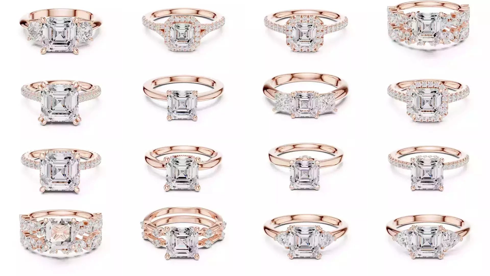 112 Asscher Diamond Rings 3DM STL OBJ FBX 3 Color Render Video 3D Model Collection_11