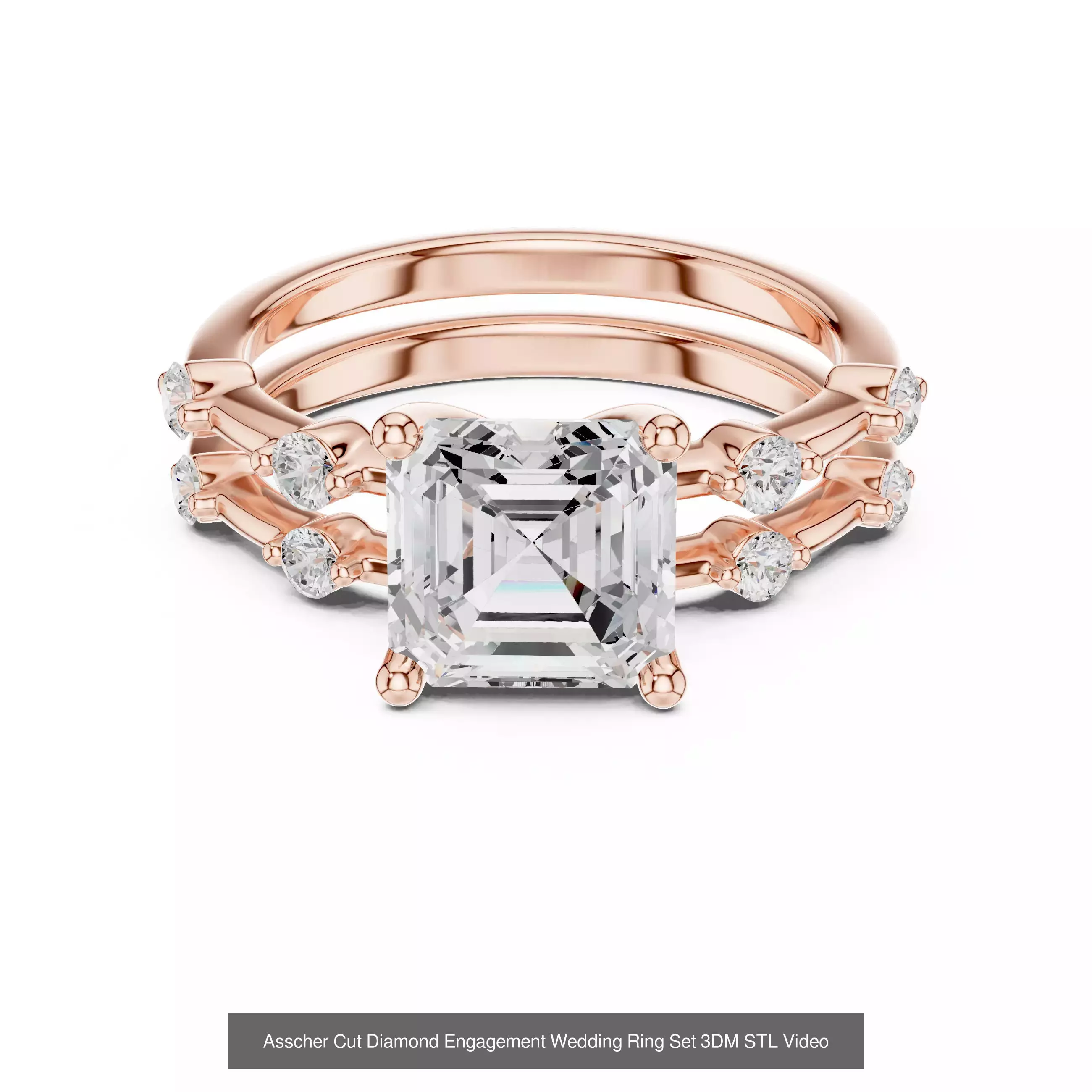 112 Asscher Diamond Rings 3DM STL OBJ FBX 3 Color Render Video 3D Model Collection_74