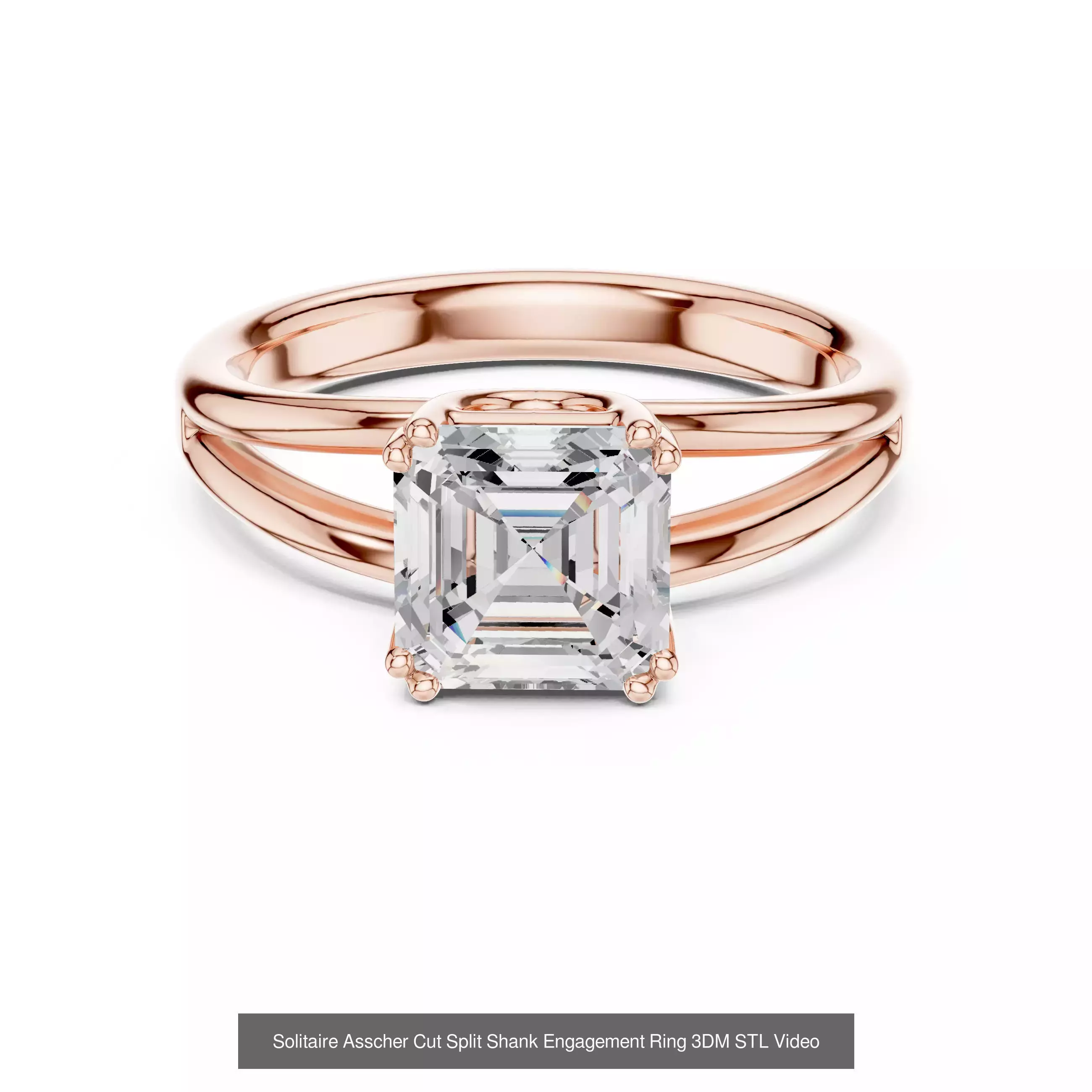 112 Asscher Diamond Rings 3DM STL OBJ FBX 3 Color Render Video 3D Model Collection_122