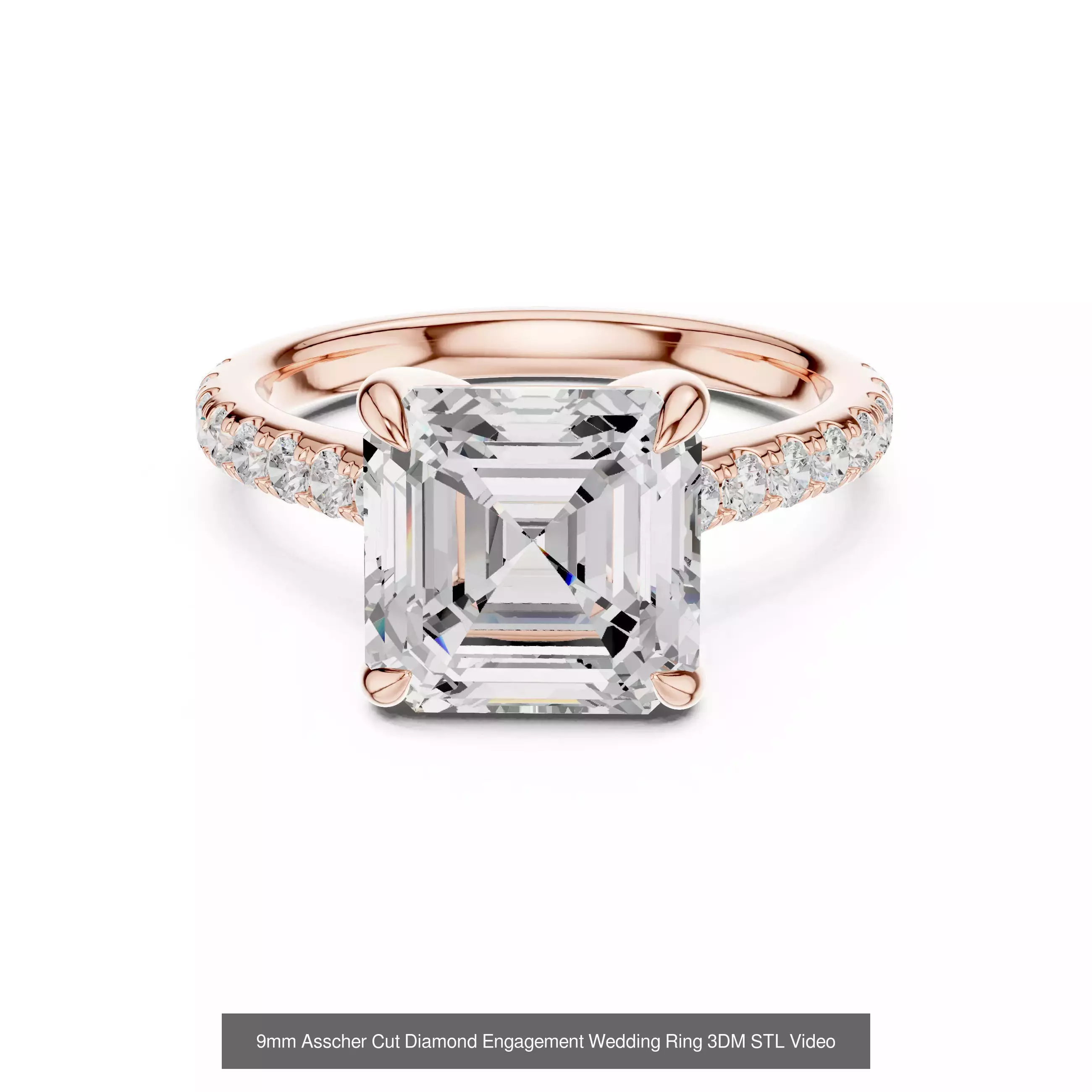 112 Asscher Diamond Rings 3DM STL OBJ FBX 3 Color Render Video 3D Model Collection_111