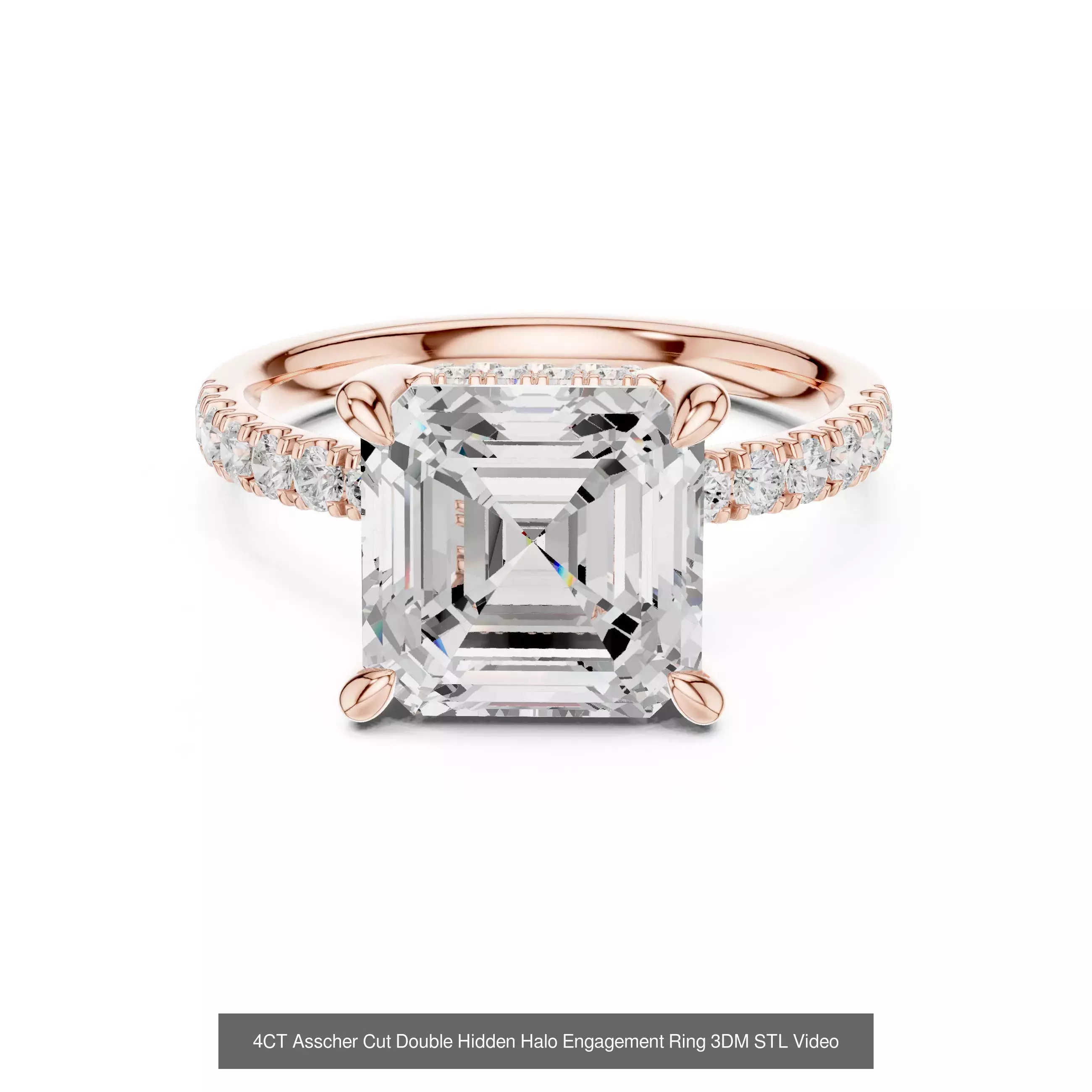 112 Asscher Diamond Rings 3DM STL OBJ FBX 3 Color Render Video 3D Model Collection_92