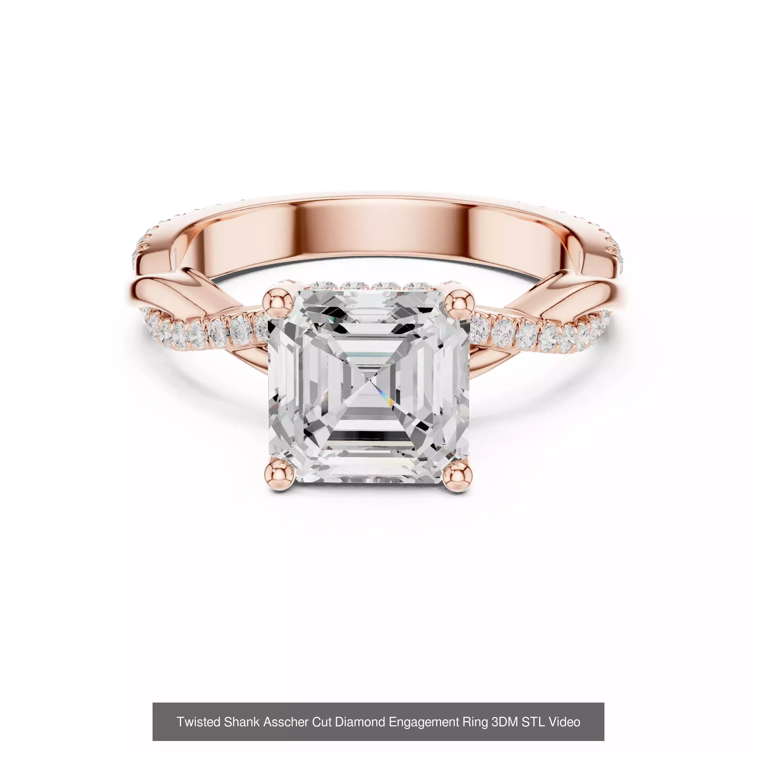 112 Asscher Diamond Rings 3DM STL OBJ FBX 3 Color Render Video 3D Model Collection_100