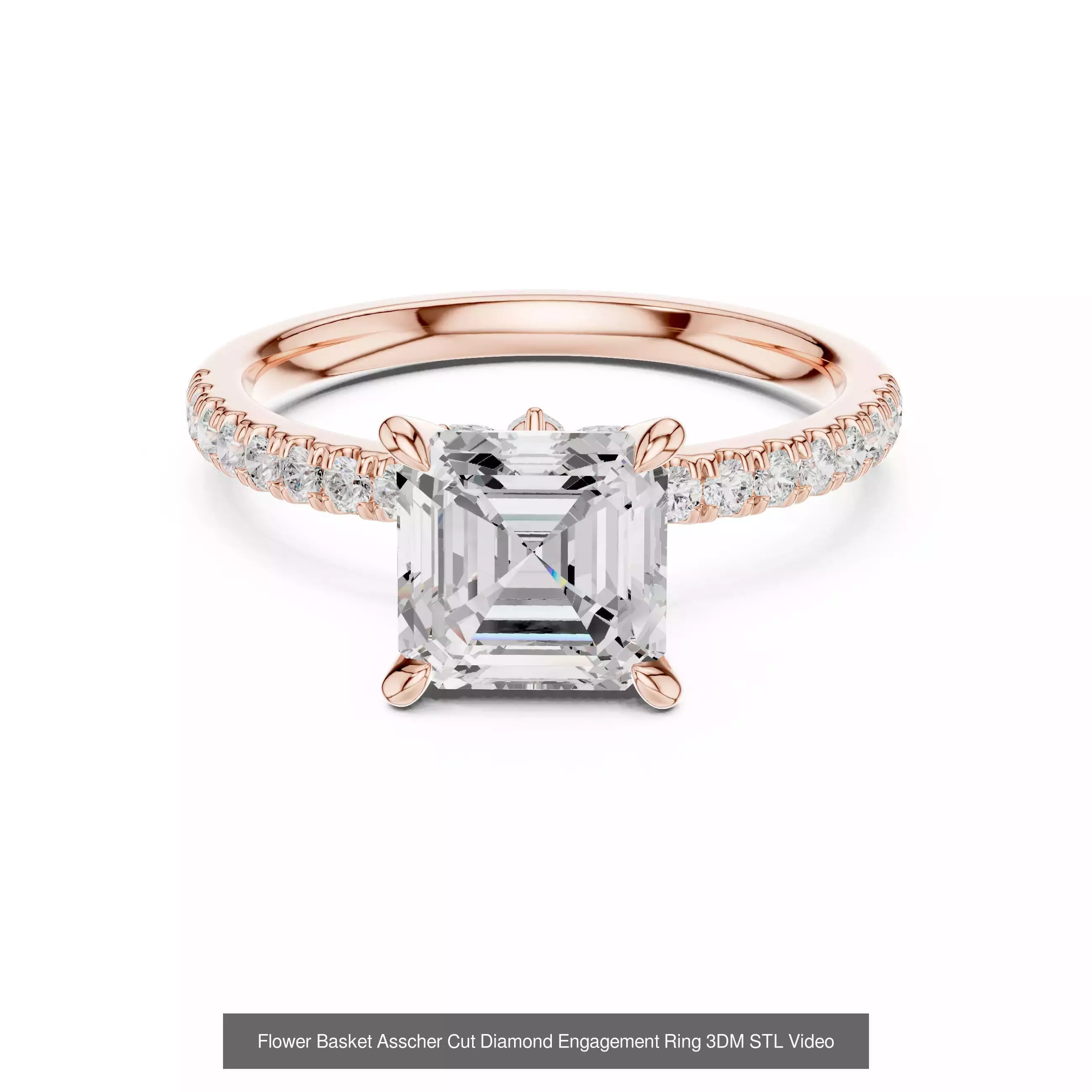 112 Asscher Diamond Rings 3DM STL OBJ FBX 3 Color Render Video 3D Model Collection_110