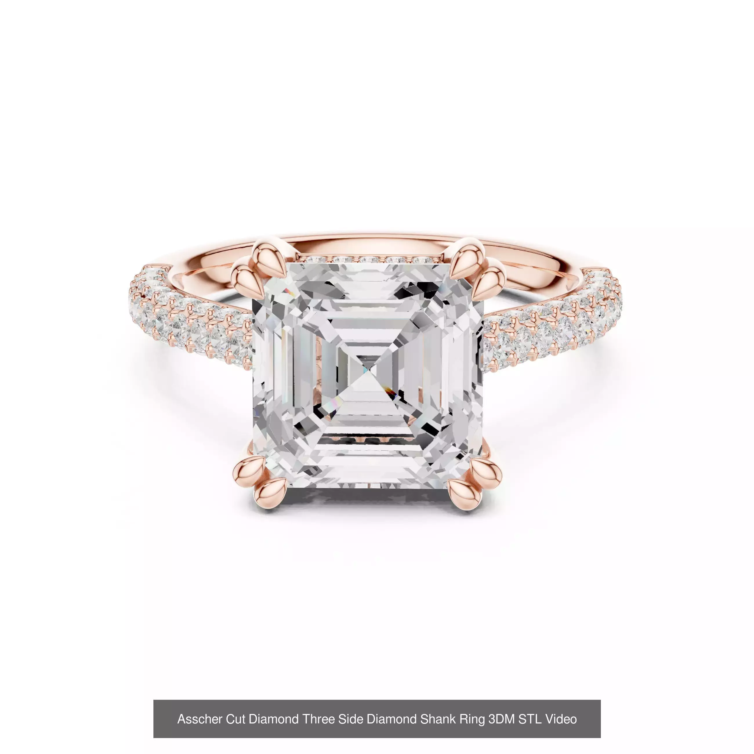 112 Asscher Diamond Rings 3DM STL OBJ FBX 3 Color Render Video 3D Model Collection_65