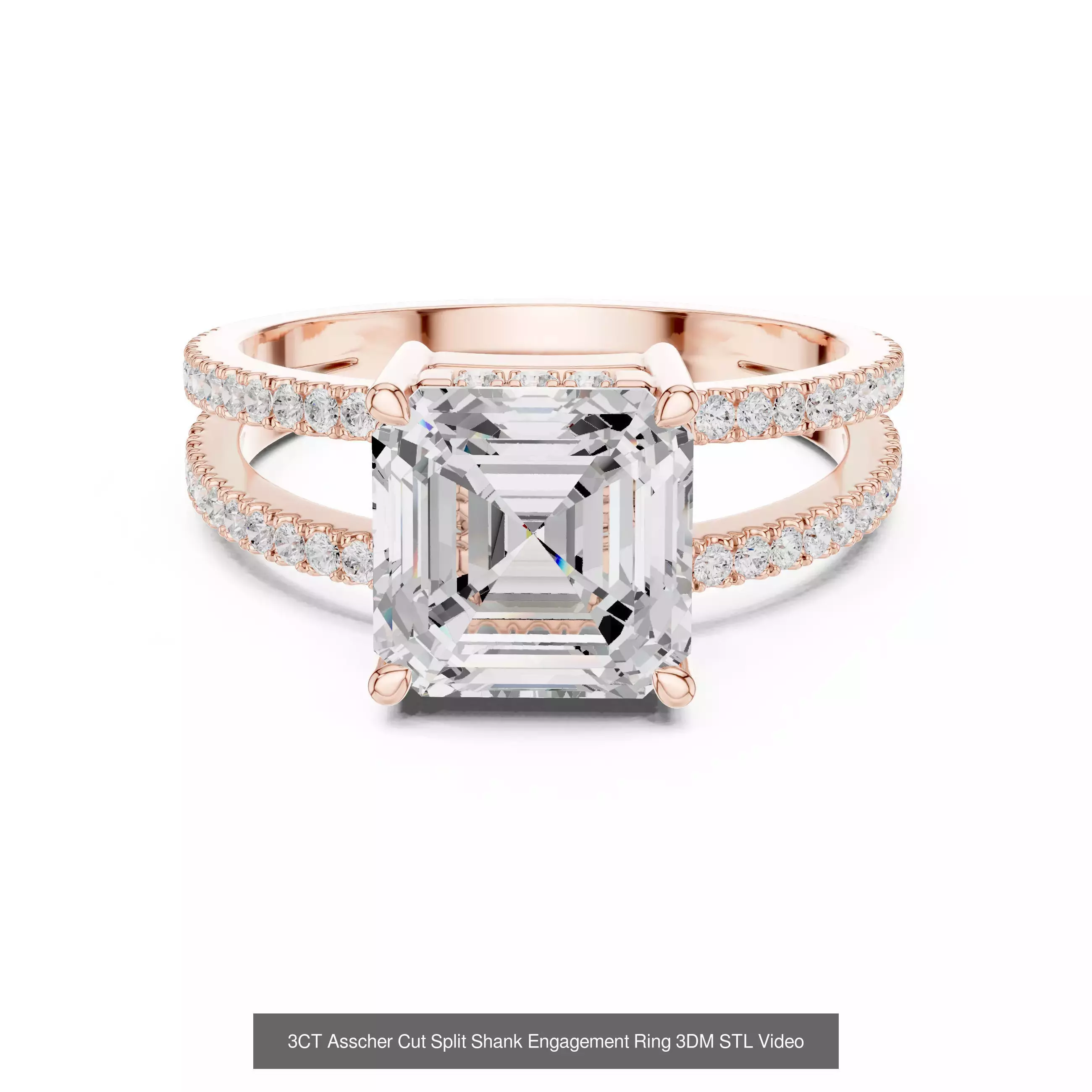 112 Asscher Diamond Rings 3DM STL OBJ FBX 3 Color Render Video 3D Model Collection_116