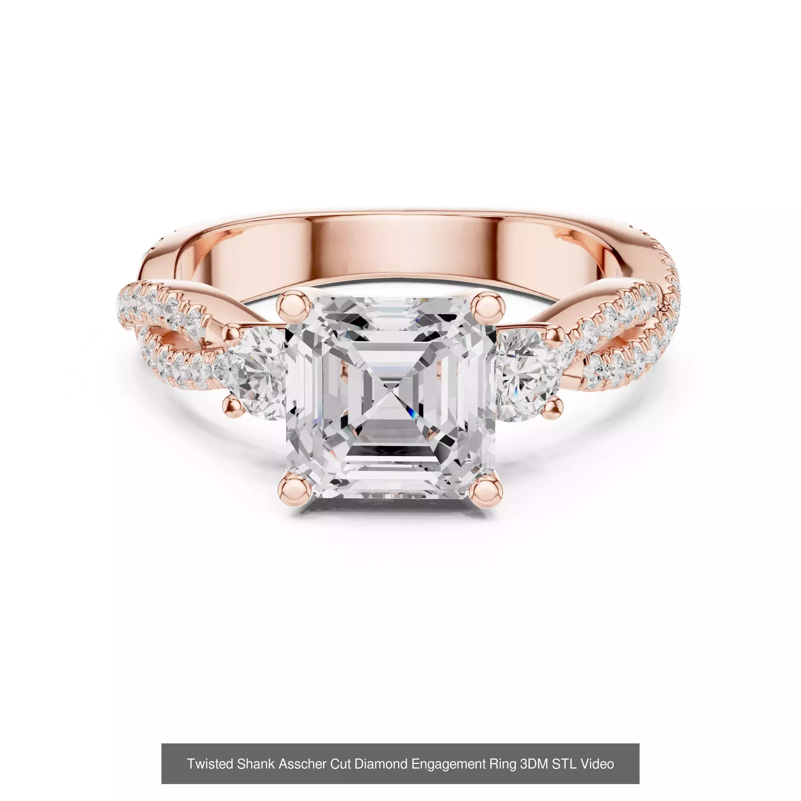 112 Asscher Diamond Rings 3DM STL OBJ FBX 3 Color Render Video 3D Model Collection_112