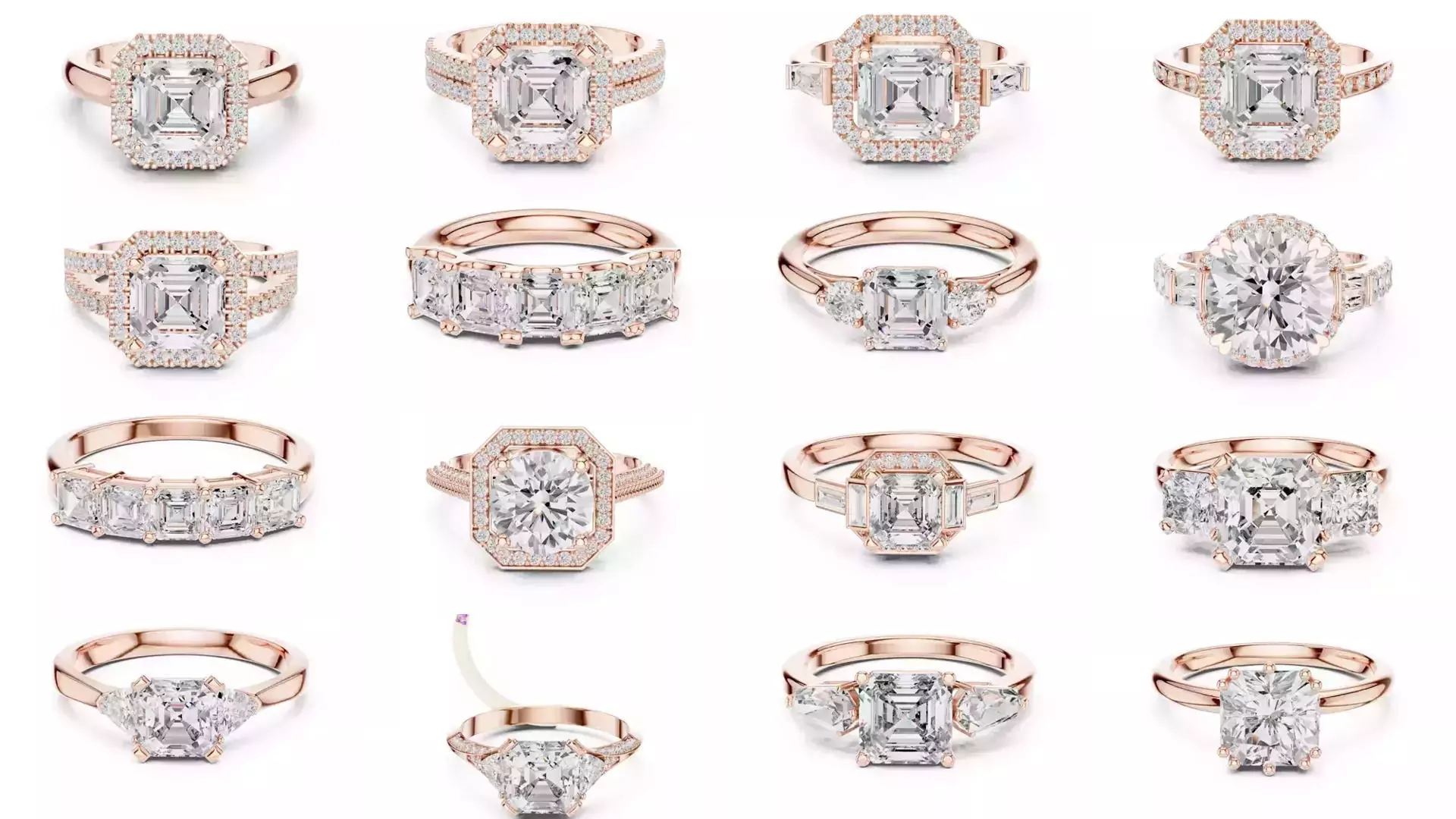 112 Asscher Diamond Rings 3DM STL OBJ FBX 3 Color Render Video 3D Model Collection_9